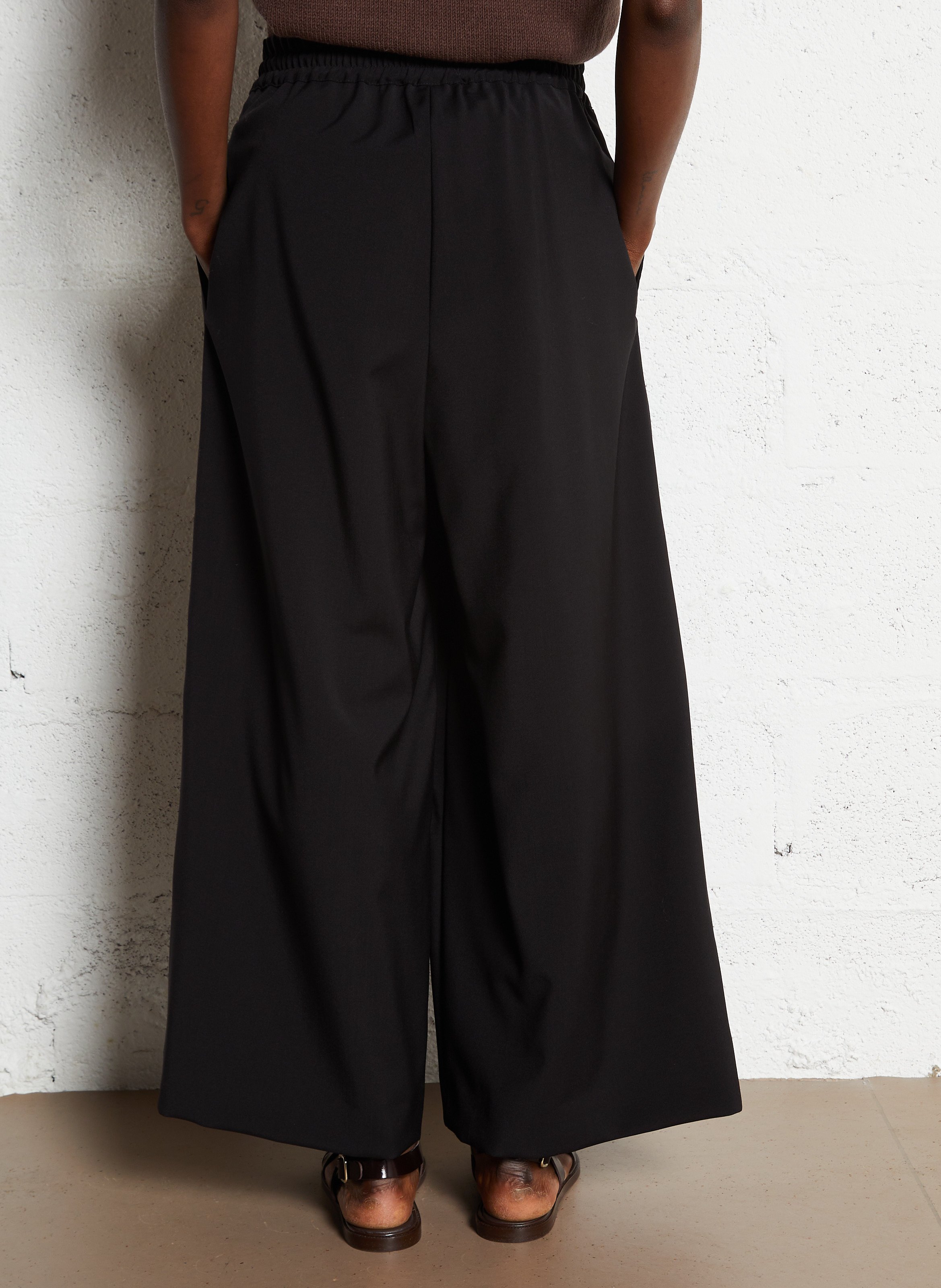 Wide Leg Casual Virgin Wool Trousers MAX MARA WEEK END Black