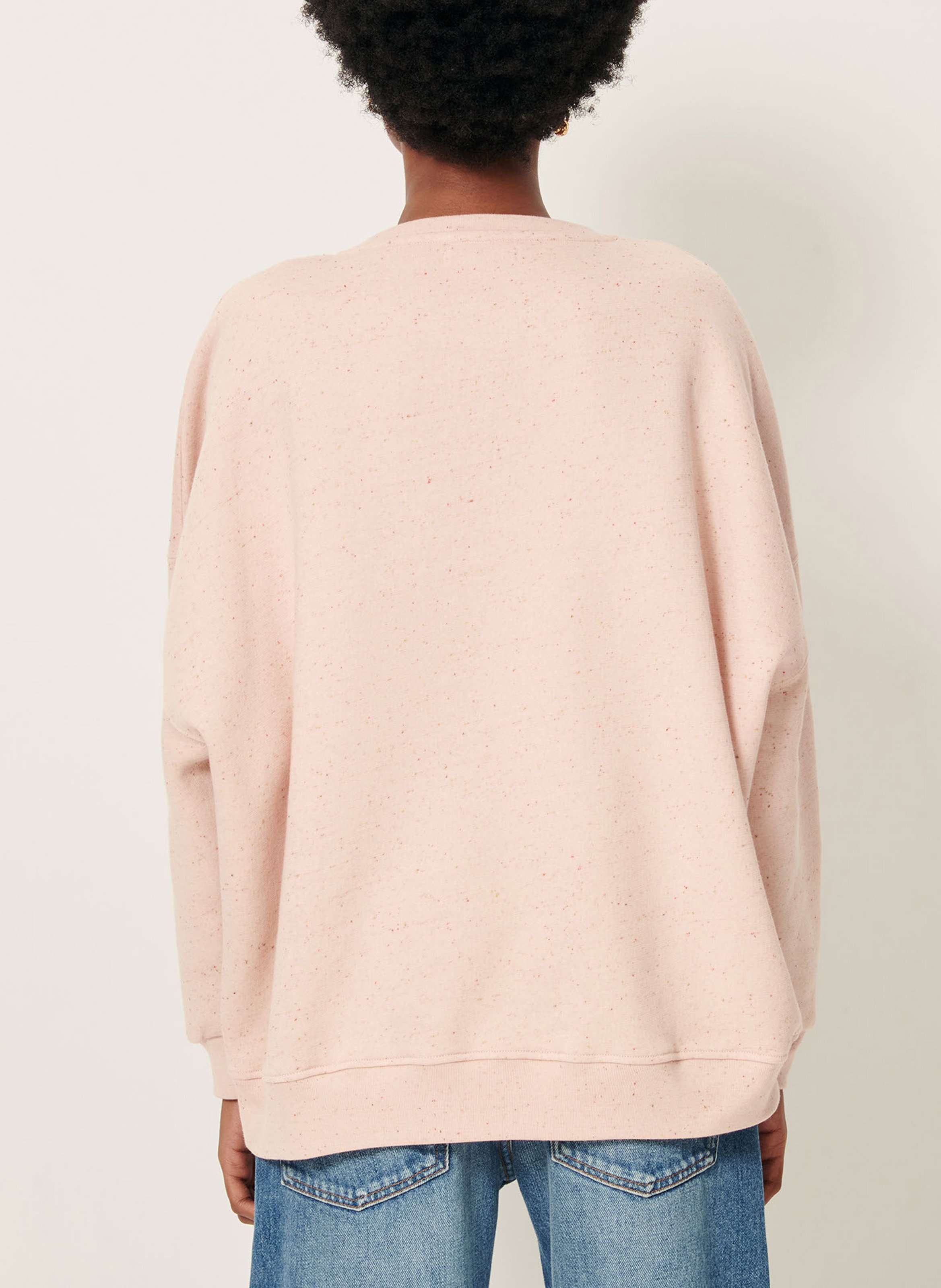 Loose-fit round-neck flecked organic cotton-blend sweater SESSUN Pink