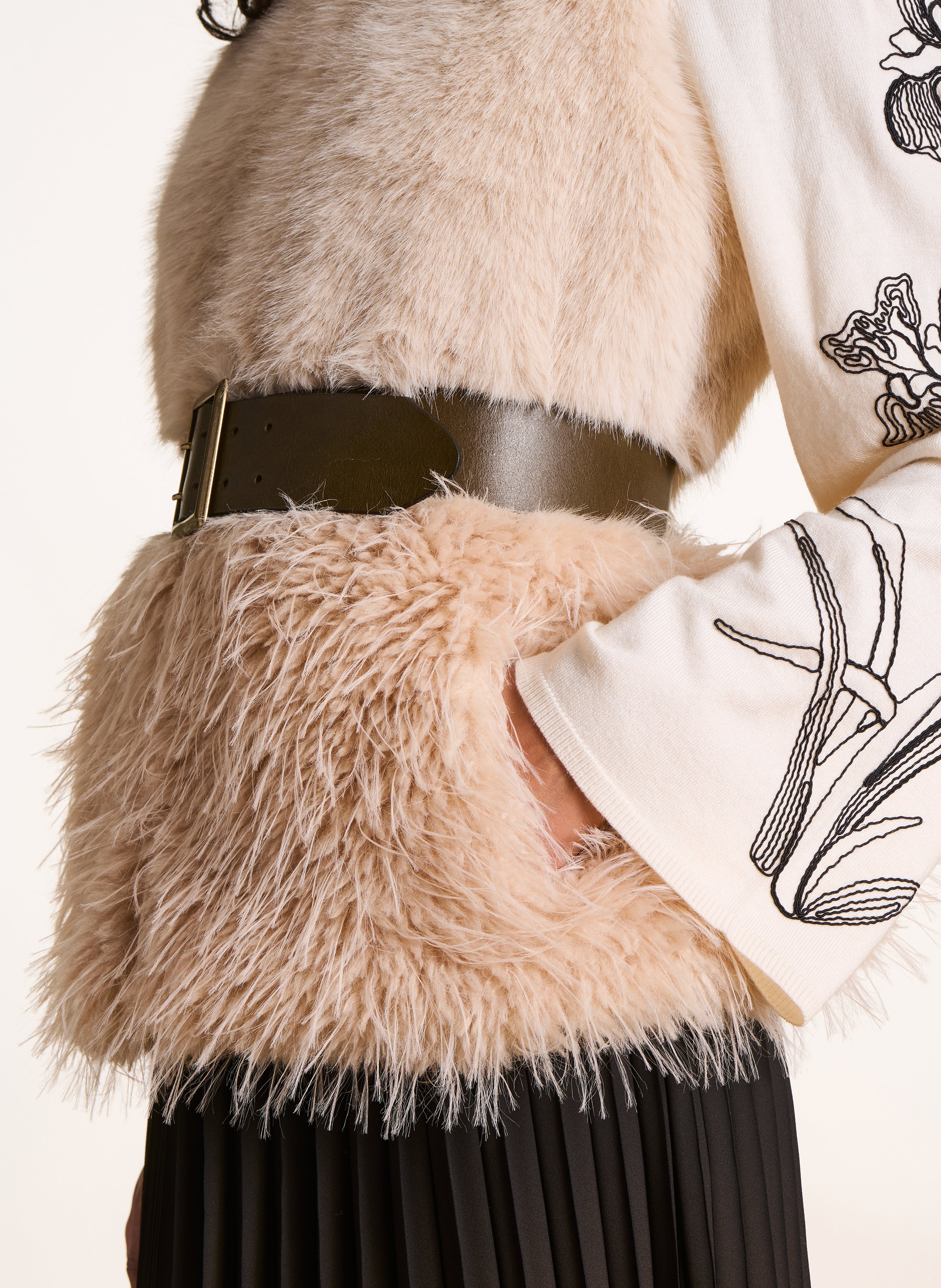 Faux fur jacket with round neck LA FEE MARABOUTEE White