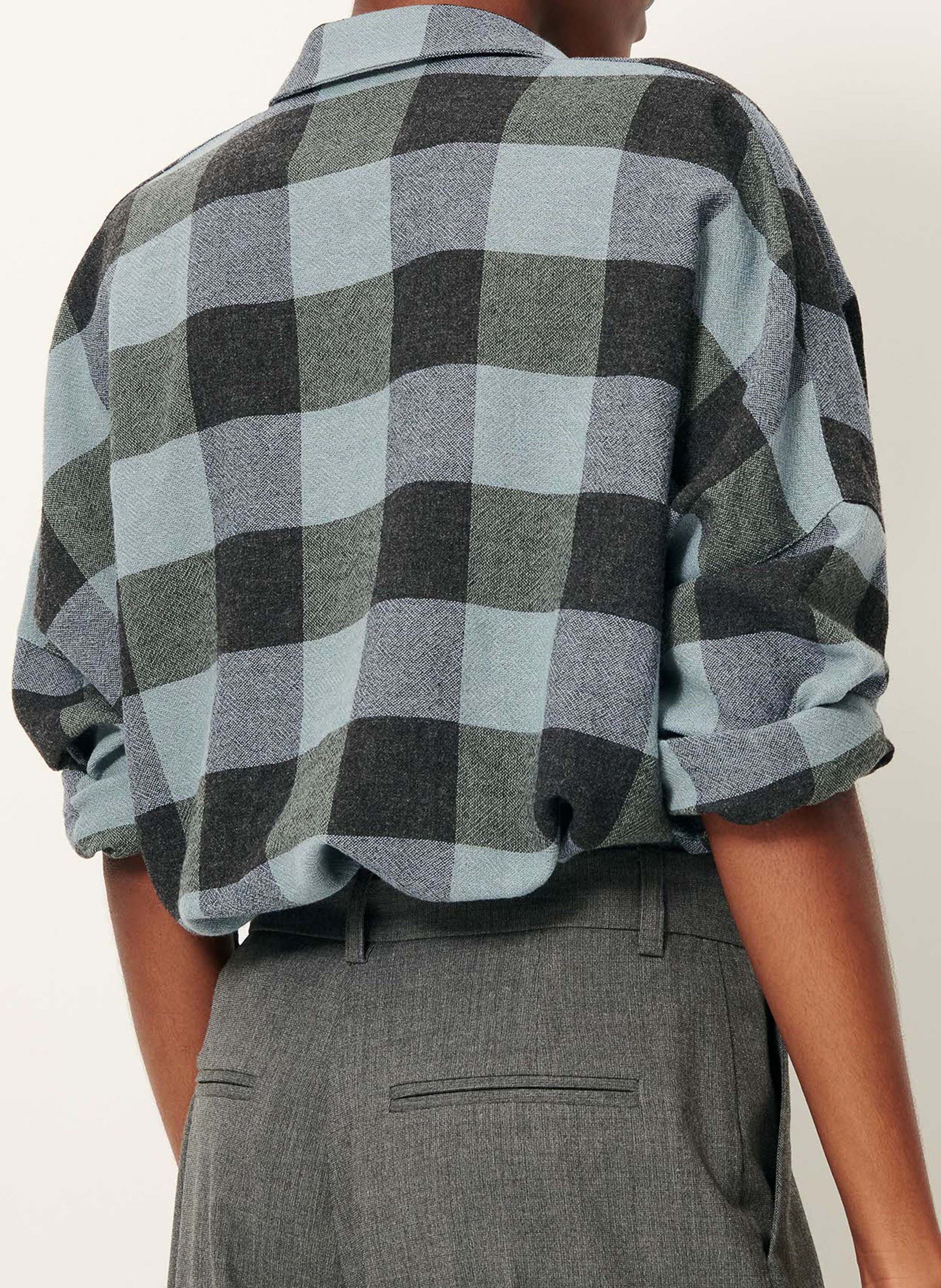 Oversized classic collar shirt in printed wool blend SESSUN Blue