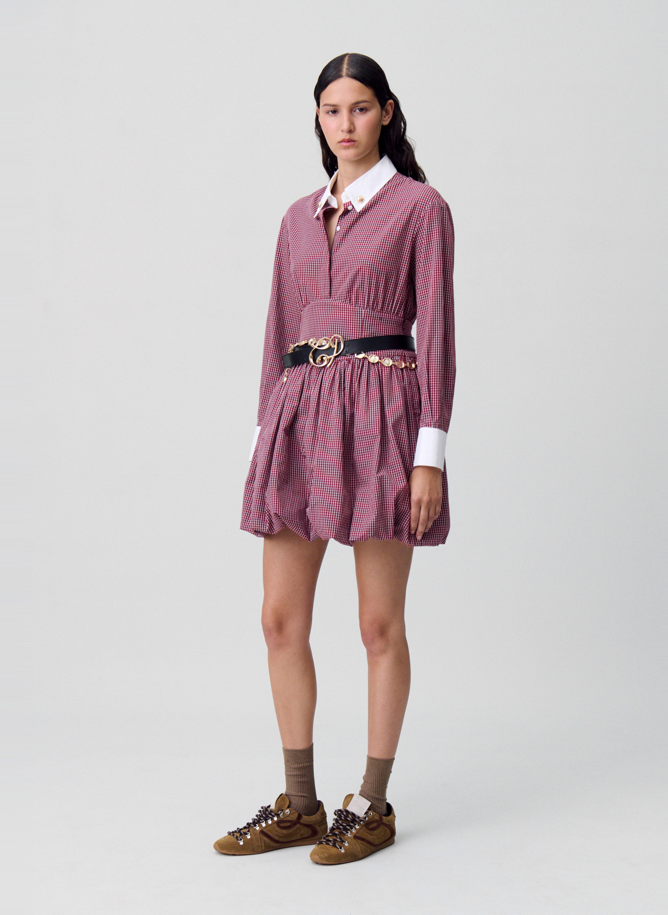 Robe courte en popeline à carreaux CLAUDIE PIERLOT Rouge