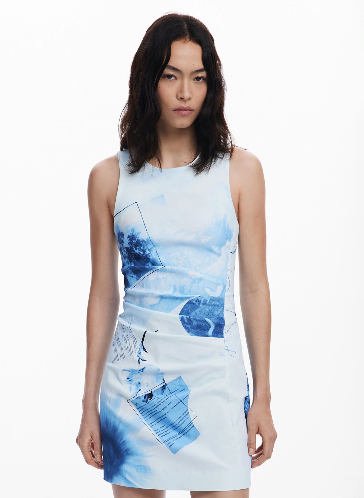 Robe courte col rond à imprimé floral DESIGUAL Bleu