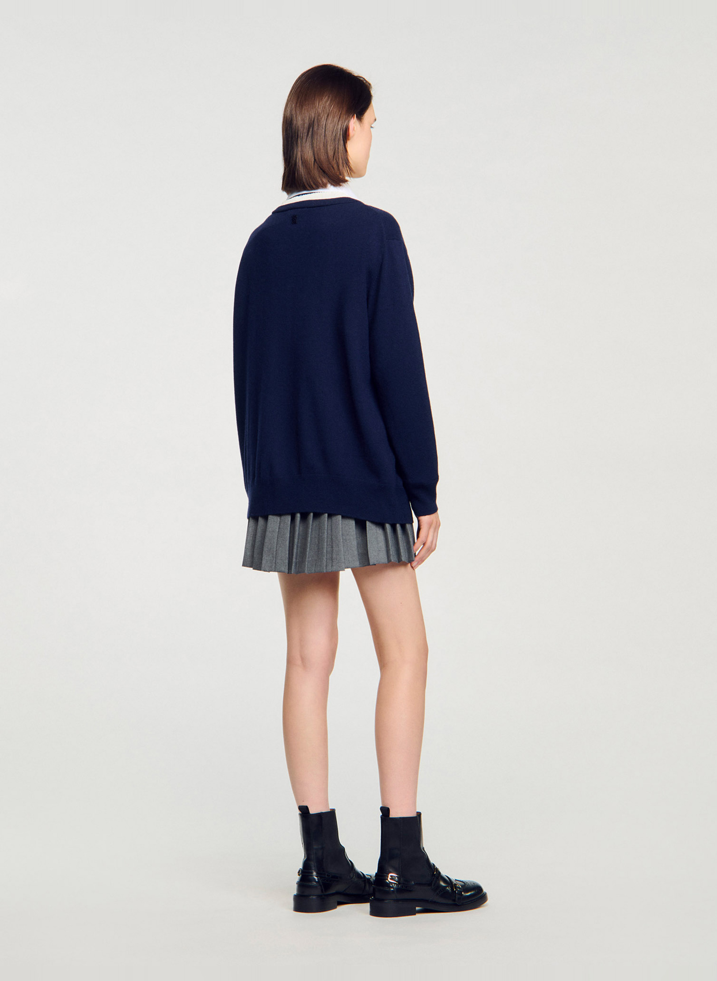 Gilet col v en laine mélangée SANDRO Bleu