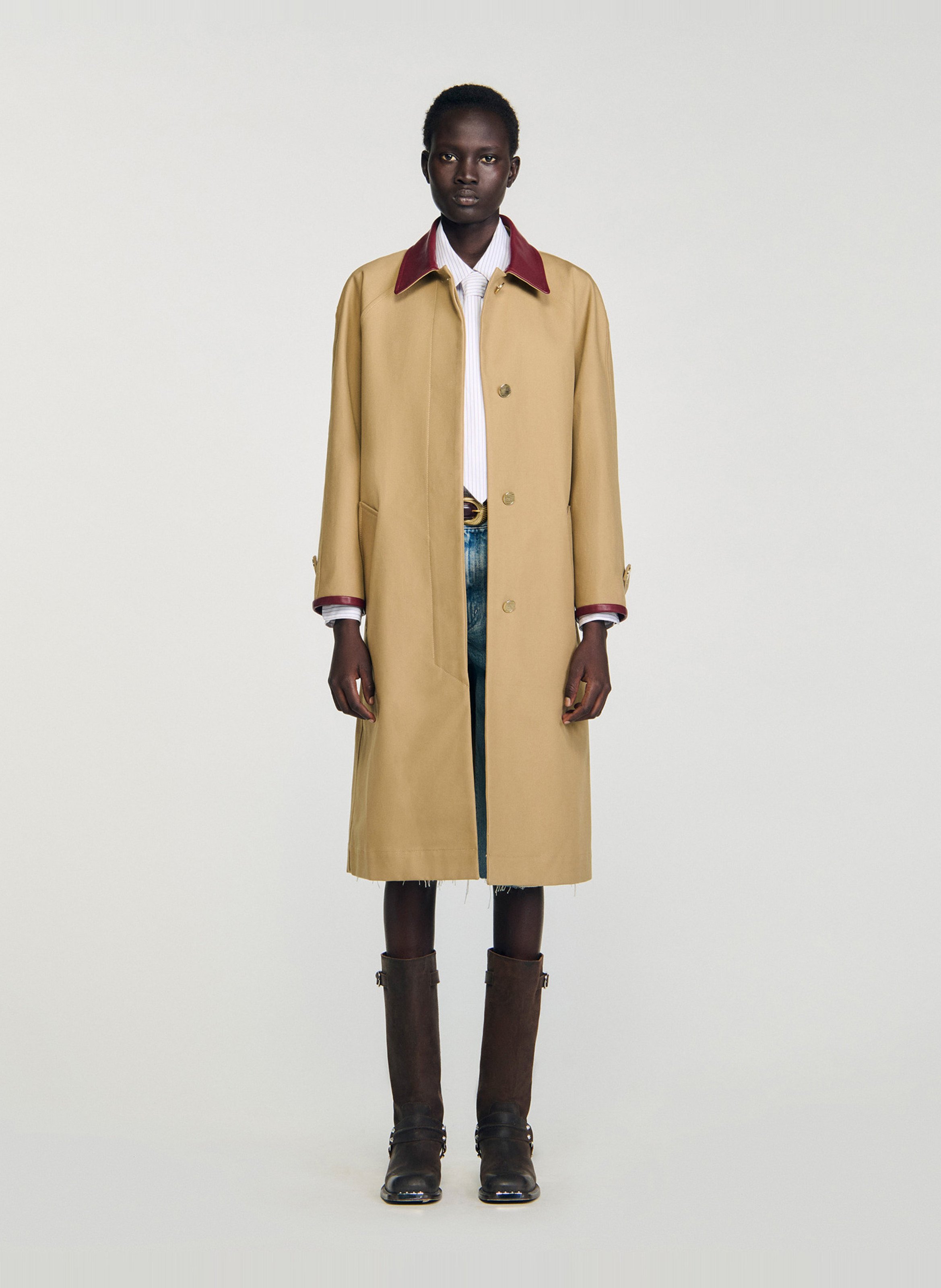 Rechte trenchcoat van katoen met klassieke kraag SANDRO Beige