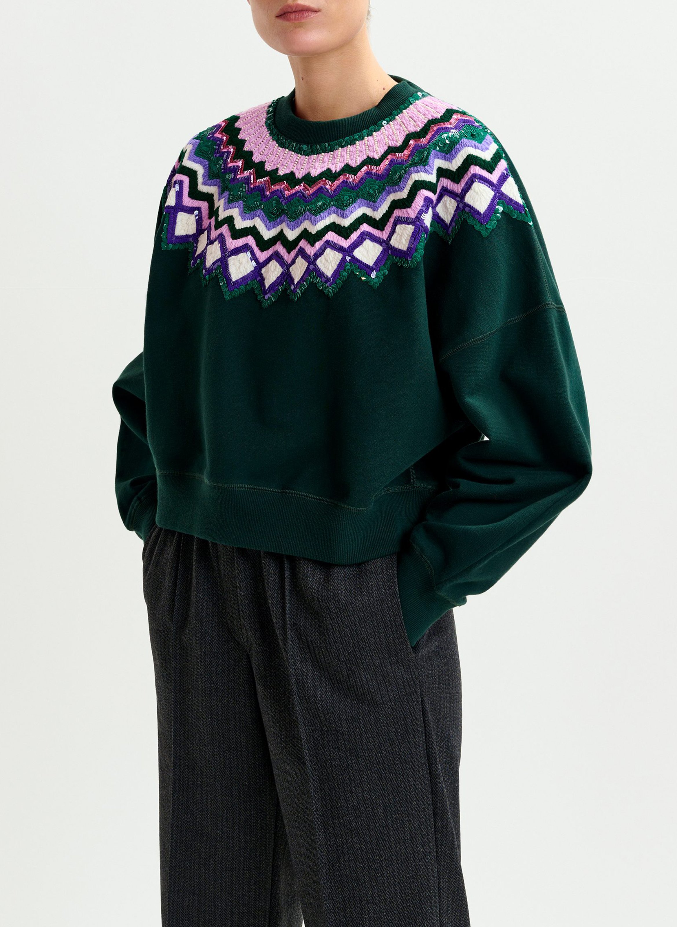 Pull col rond pailleté ESSENTIEL ANTWERP Vert