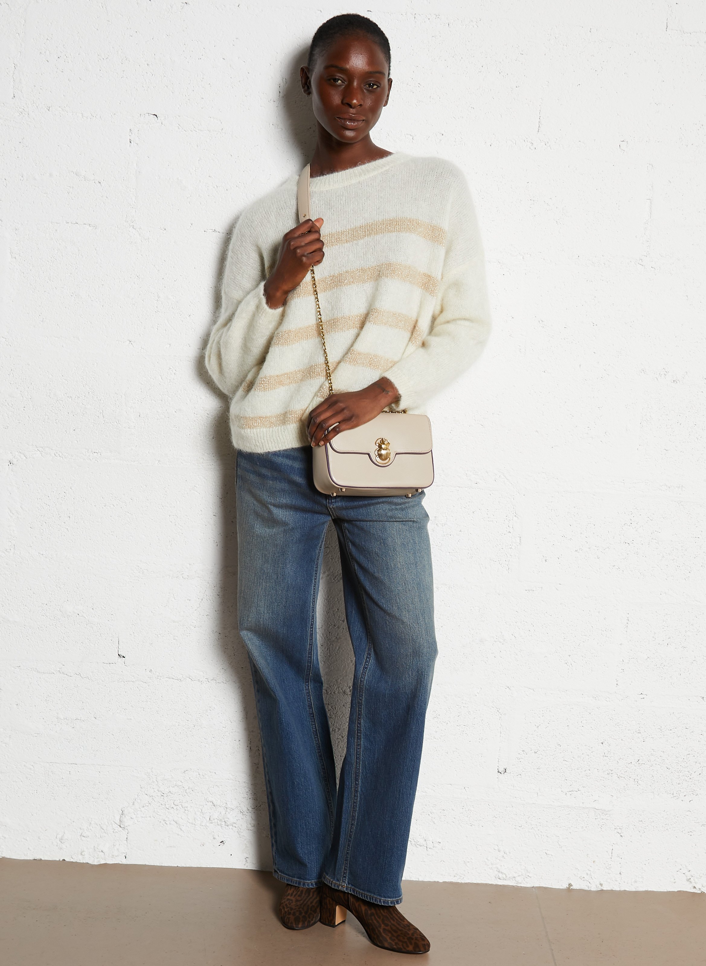 Sac bandoulière en cuir mélangé CLARIS VIROT Marron