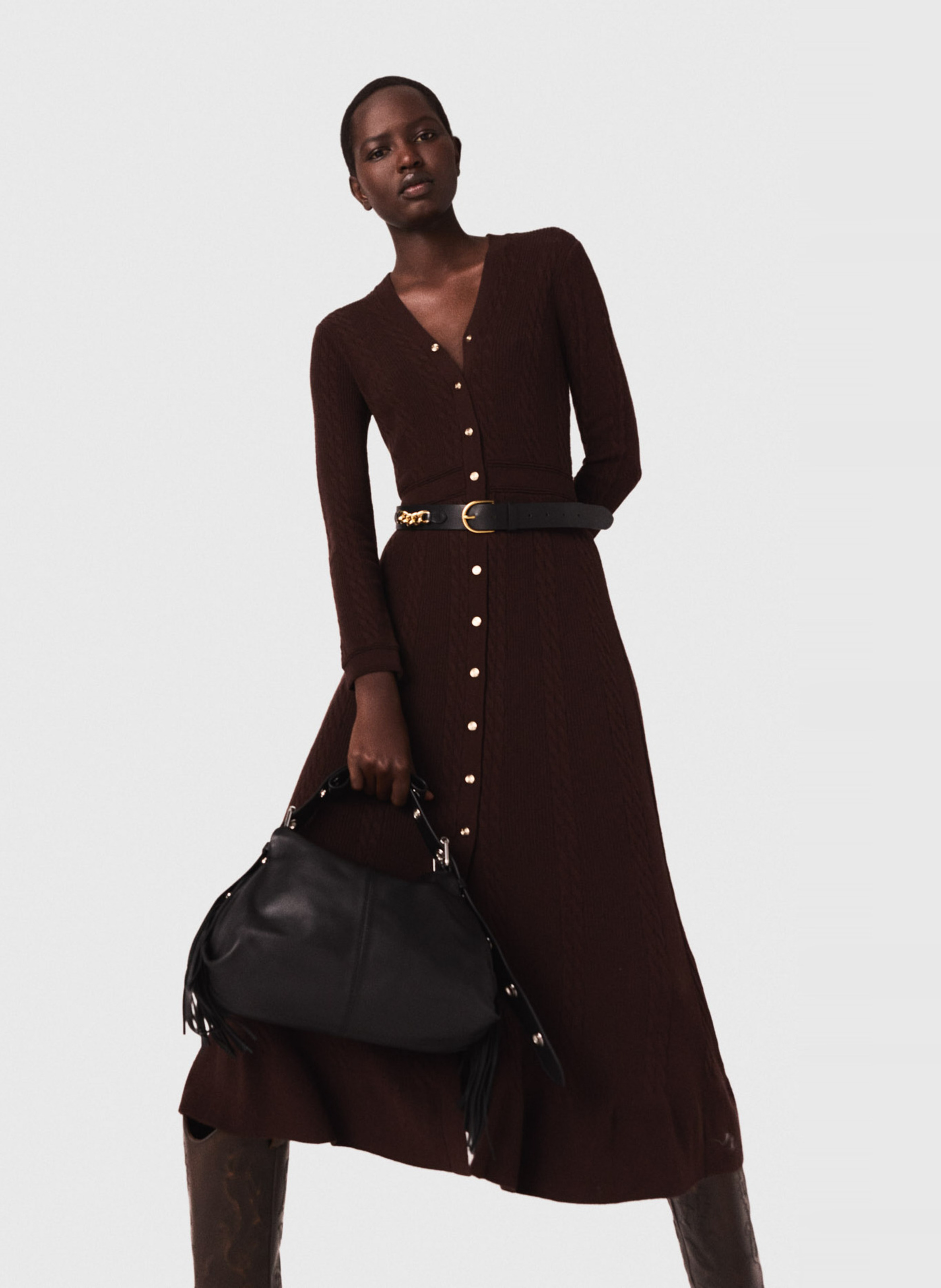 Buttoned midi dress MAJE Brown