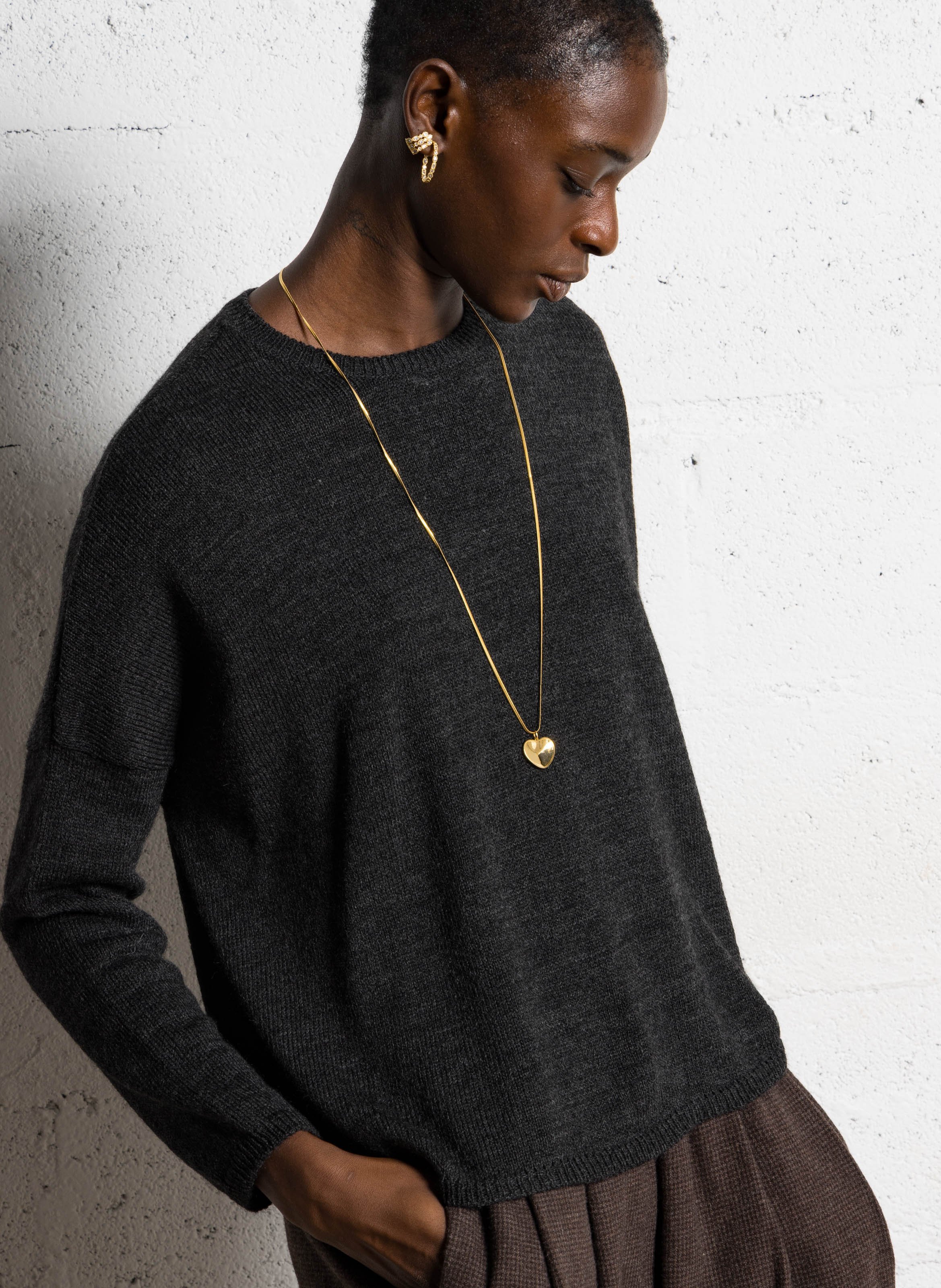 Pull oversize col rond en alpaga mélangé  MASSCOB Noir