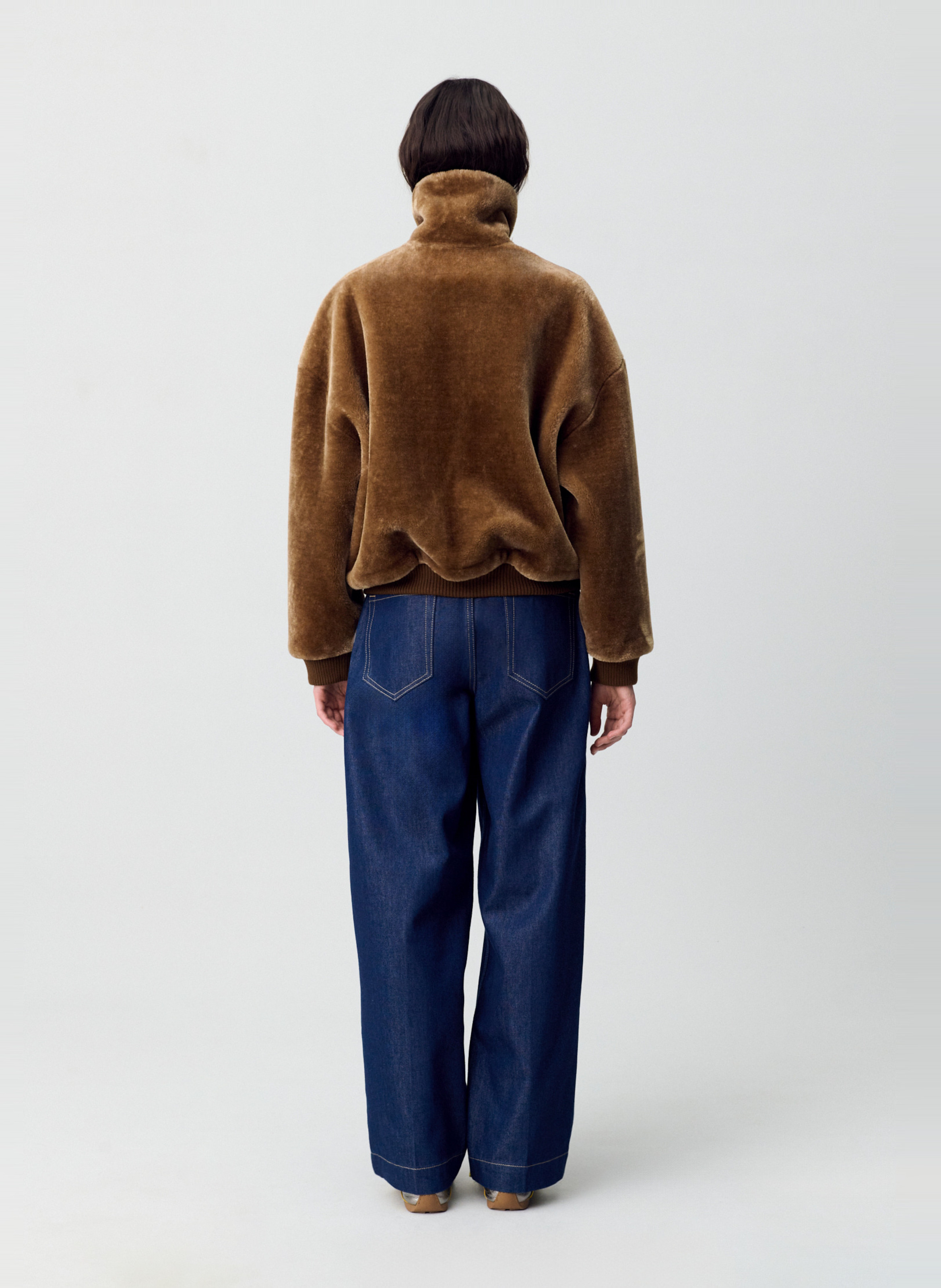 Veste droite col montant en fourrure synthétique CLAUDIE PIERLOT Marron