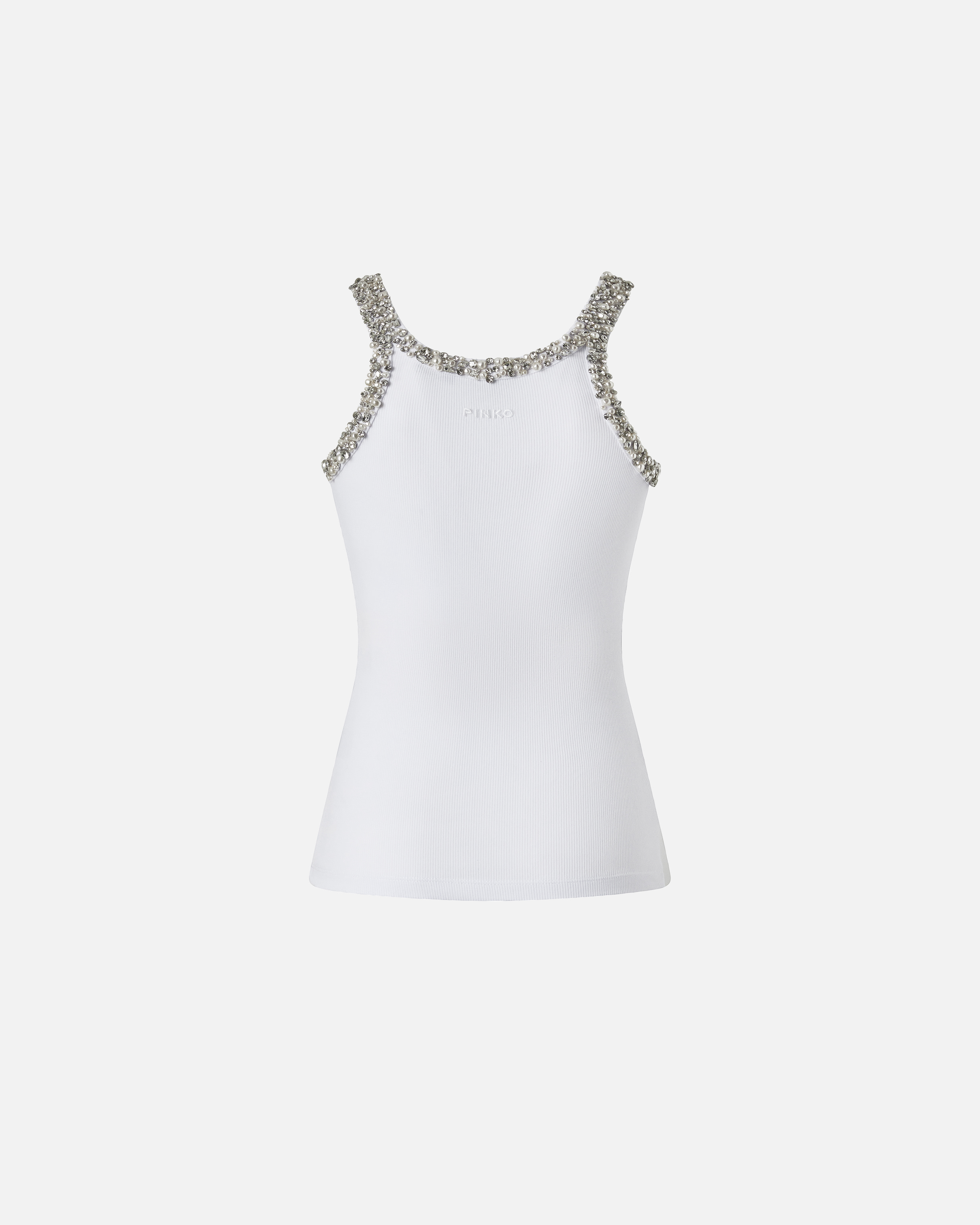 Ribbed top with jewel embroidery PINKO White