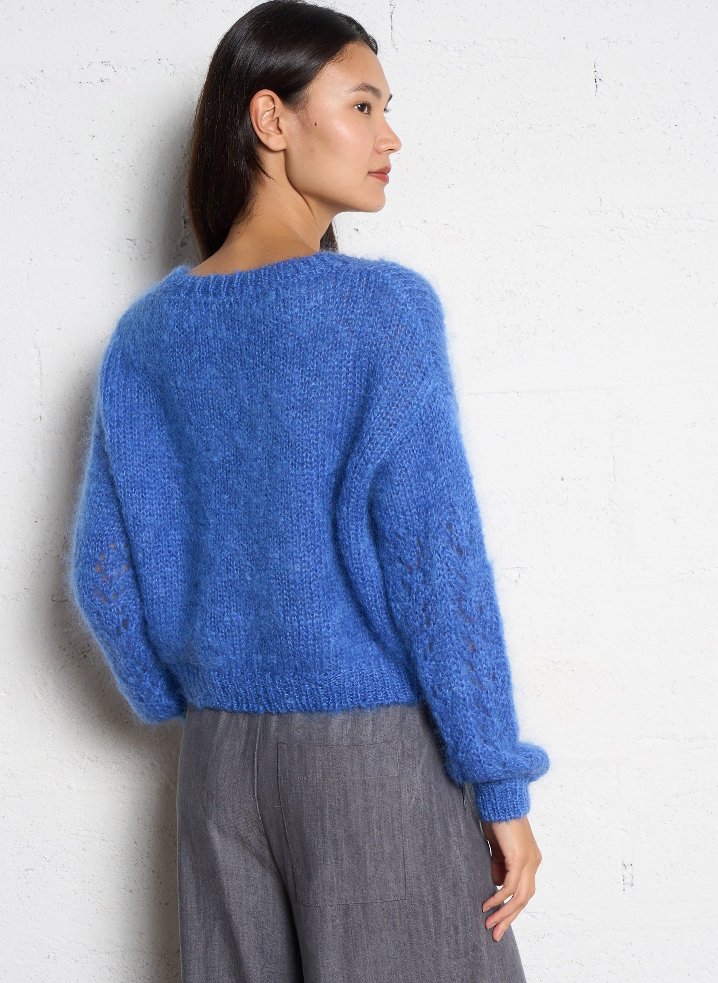 Pull col rond en mohair mélangé TINSELS Bleu
