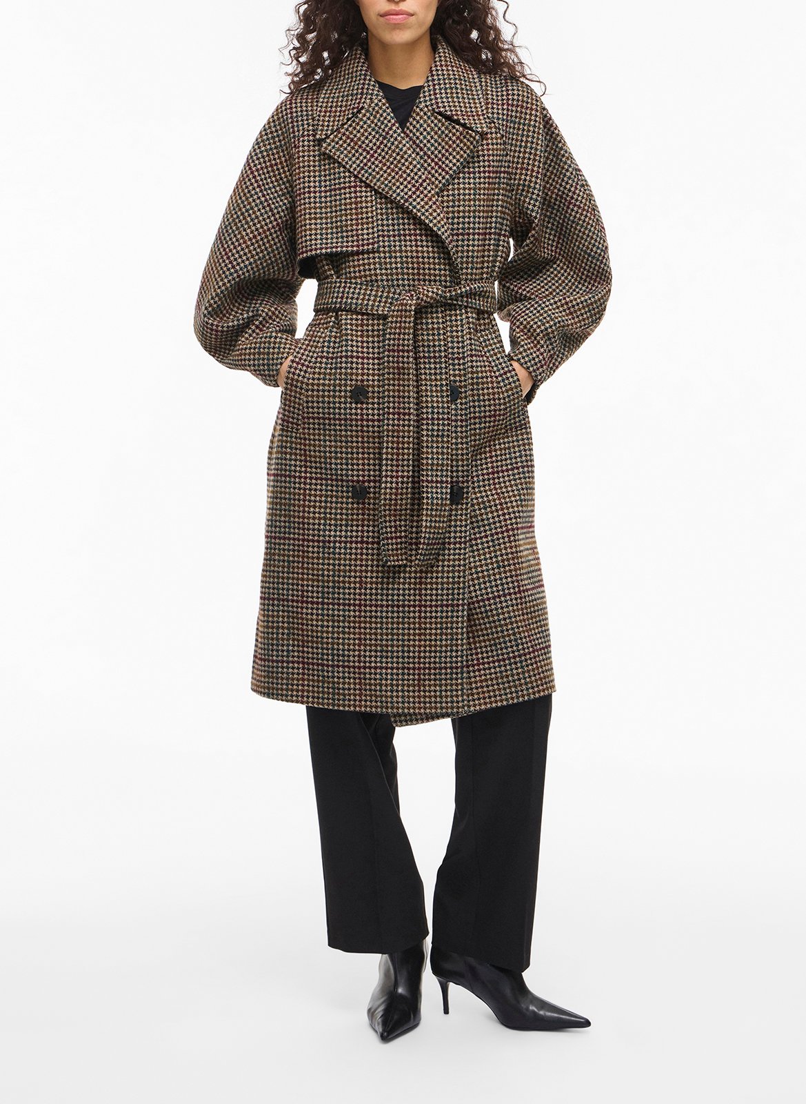 Plaid coat with tailored collar VILA Beige
