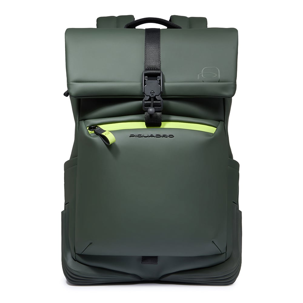 Water-repellent backpack for computer and iPad® with bottle pocket, shock protection, and RFID. PIQUADRO