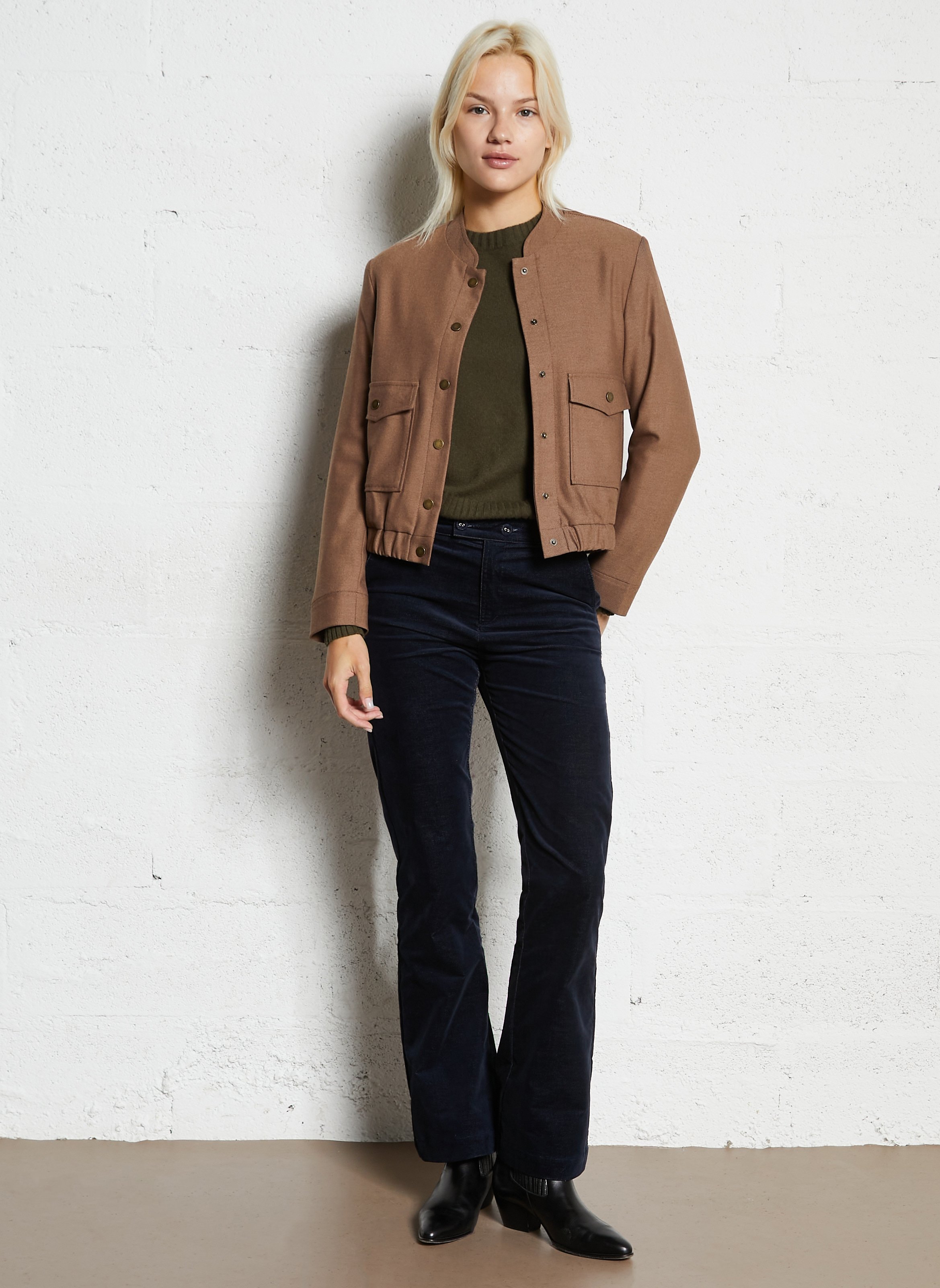 Veste courte boutonnée à motifs I CODE Marron