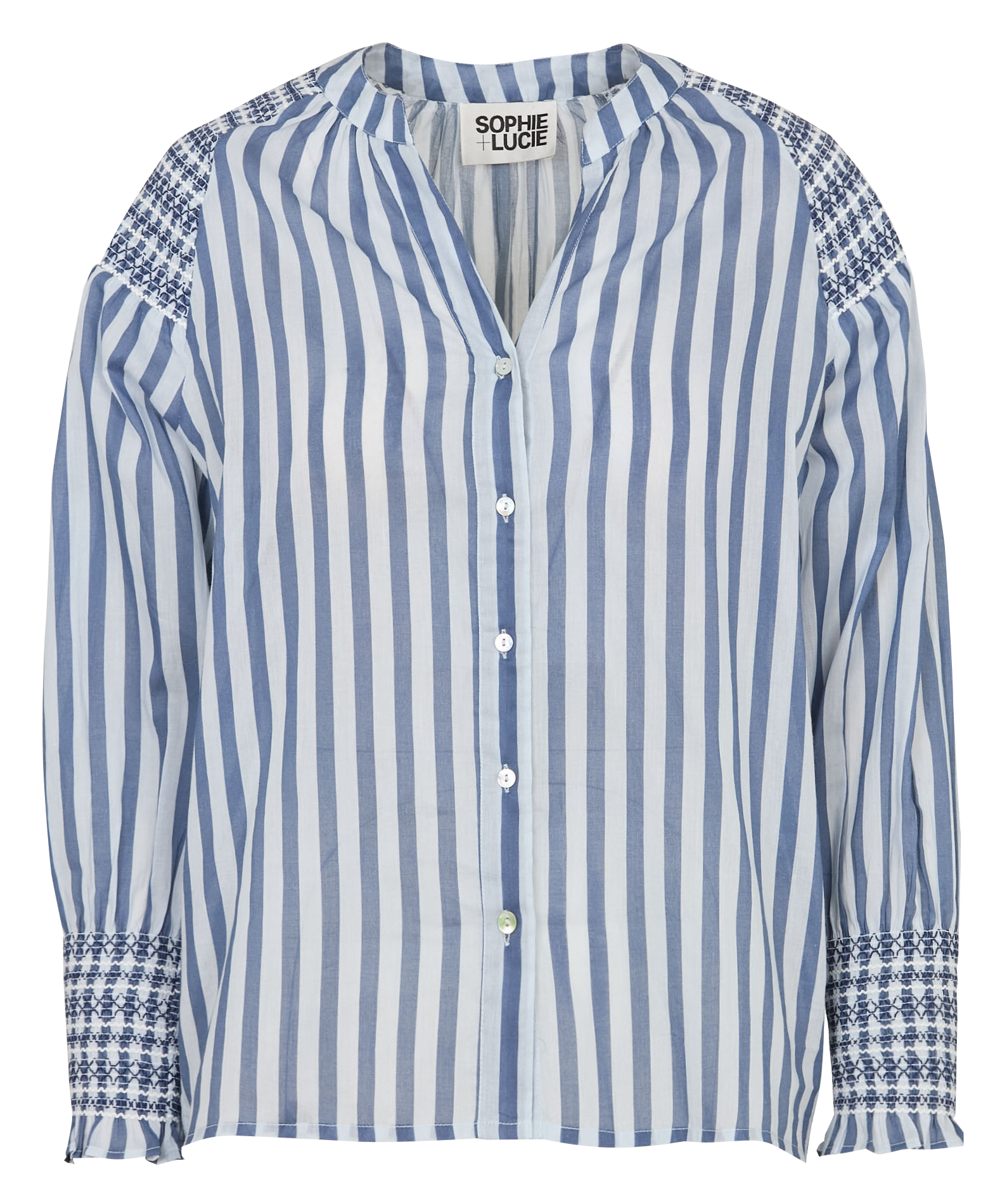 Loose-fit V-neck cotton shirt SOPHIE+LUCIE Blue