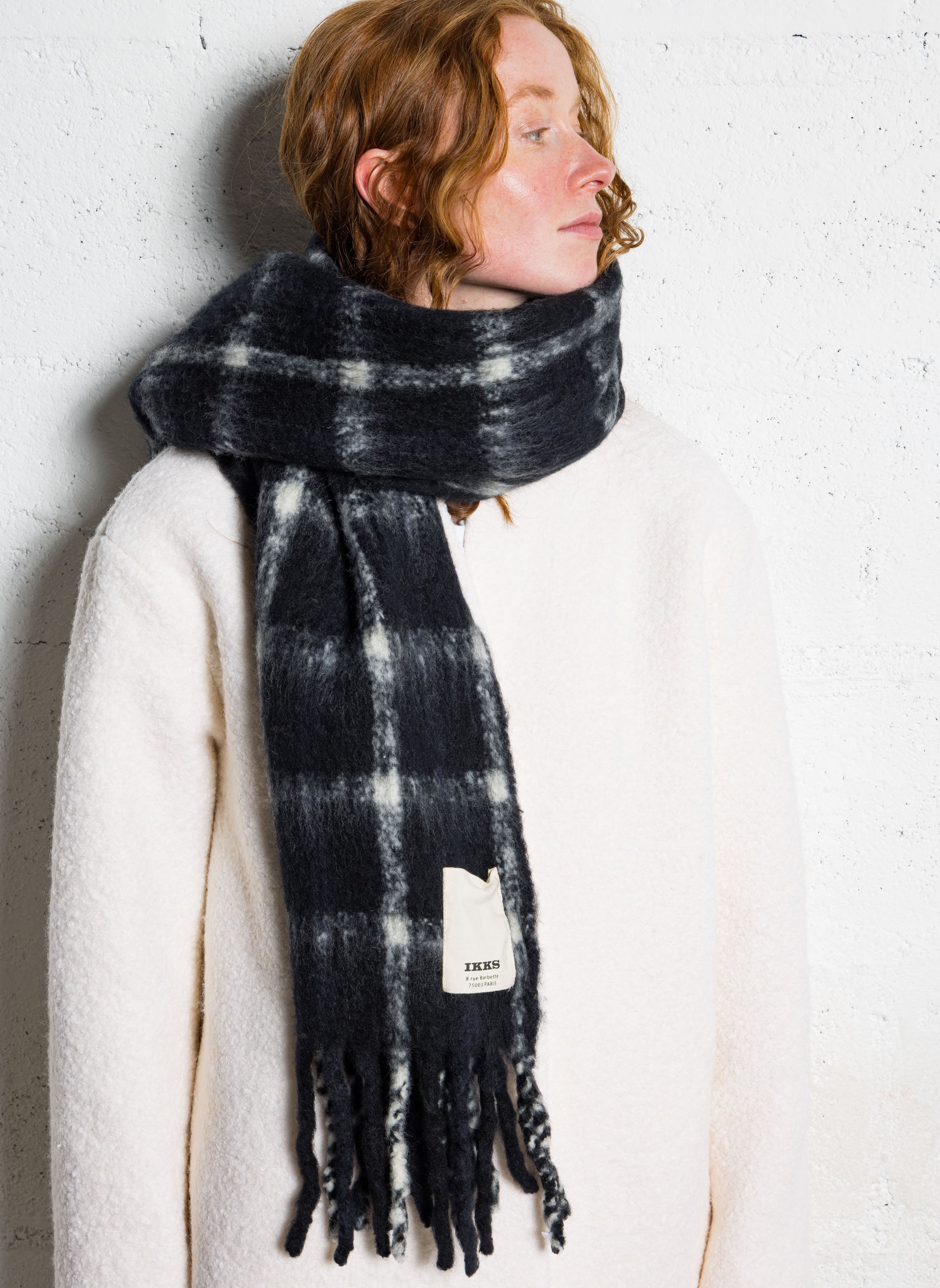 Fringed printed scarf IKKS Black