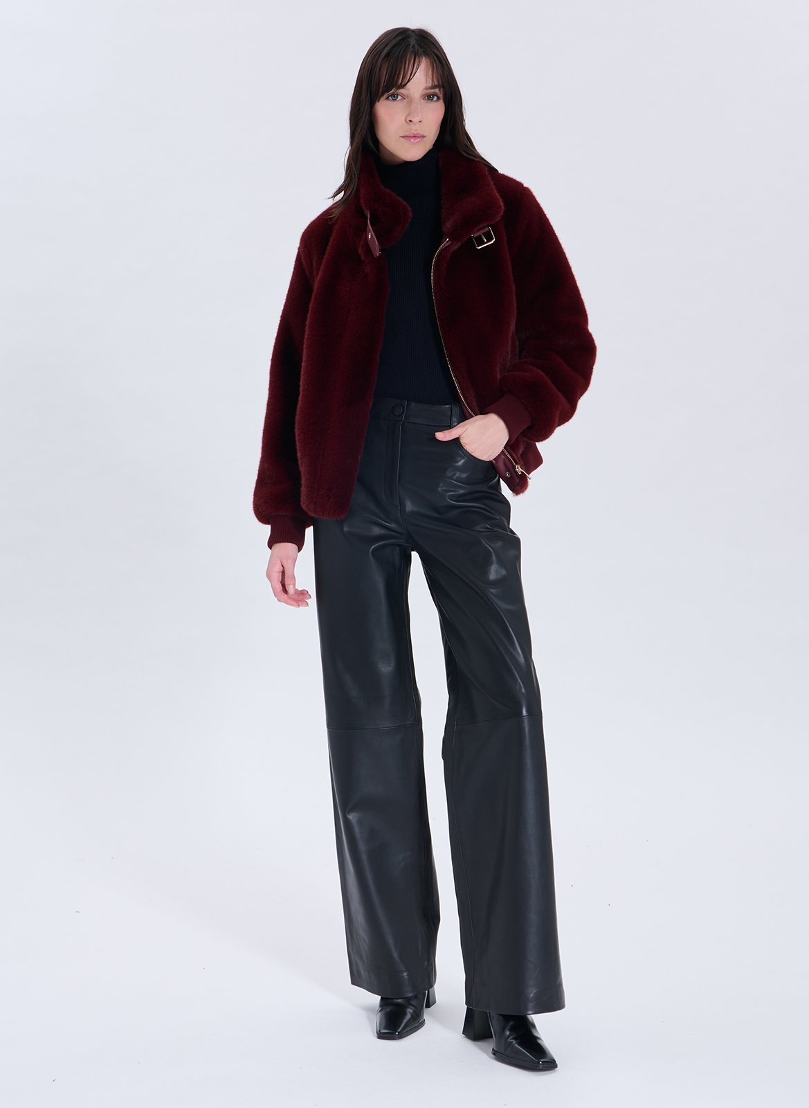 Veste col montant en fausse fourrure ZAPA Rouge