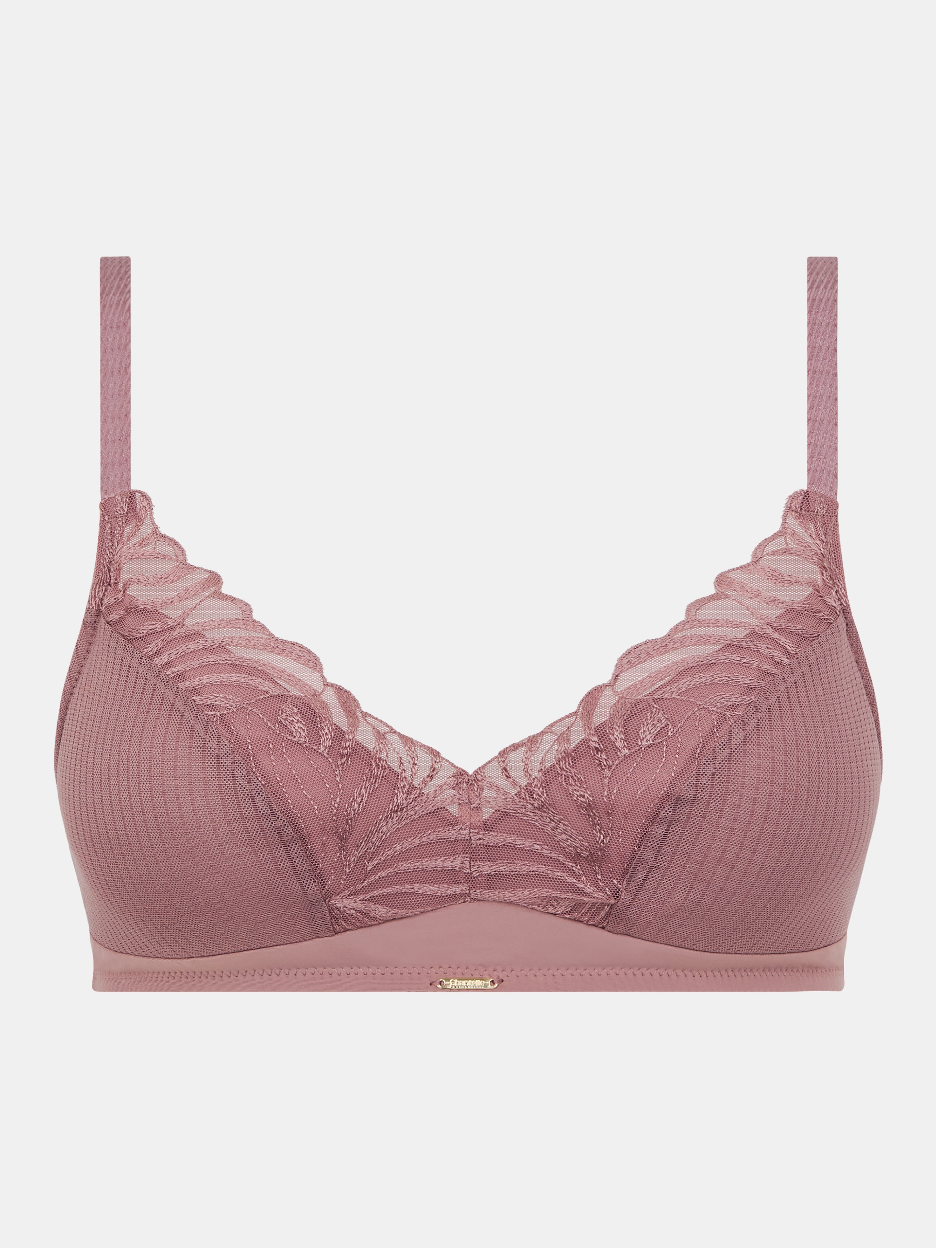 Non-wired padded bra with embroidery support Brown