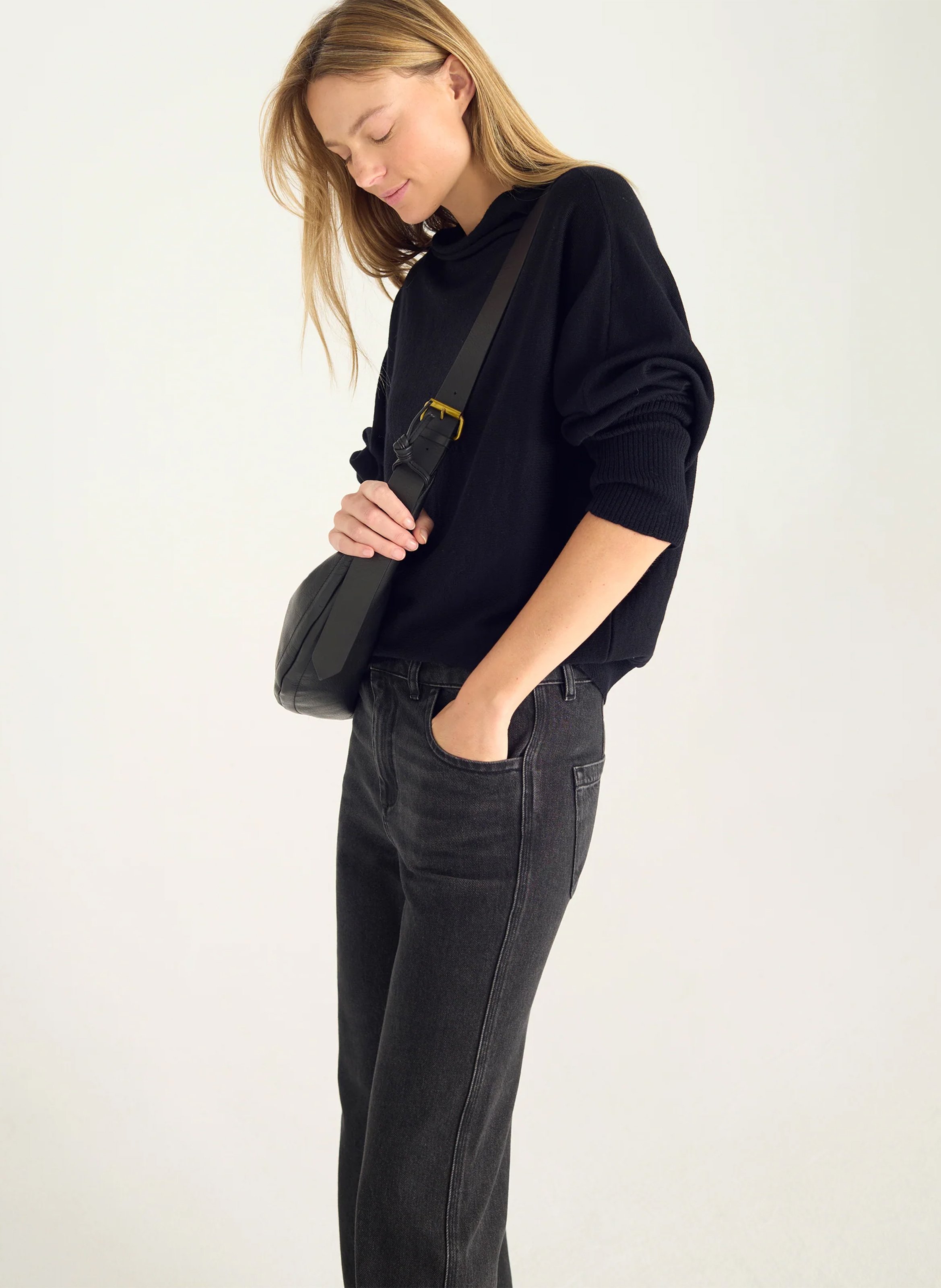 Pull col bateau ample en laine ACOTE Noir