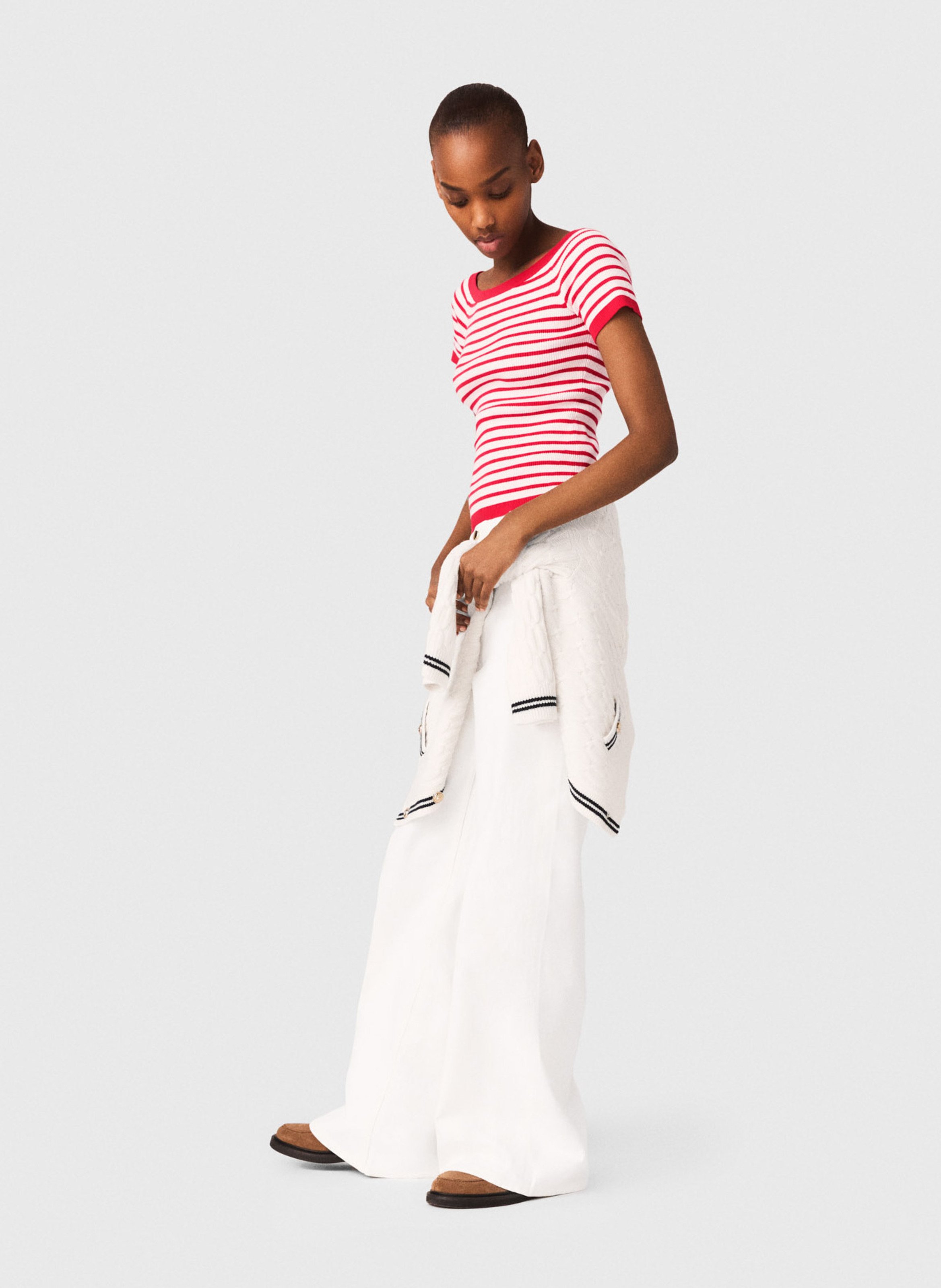 Striped boat-neck T-shirt MAJE Red