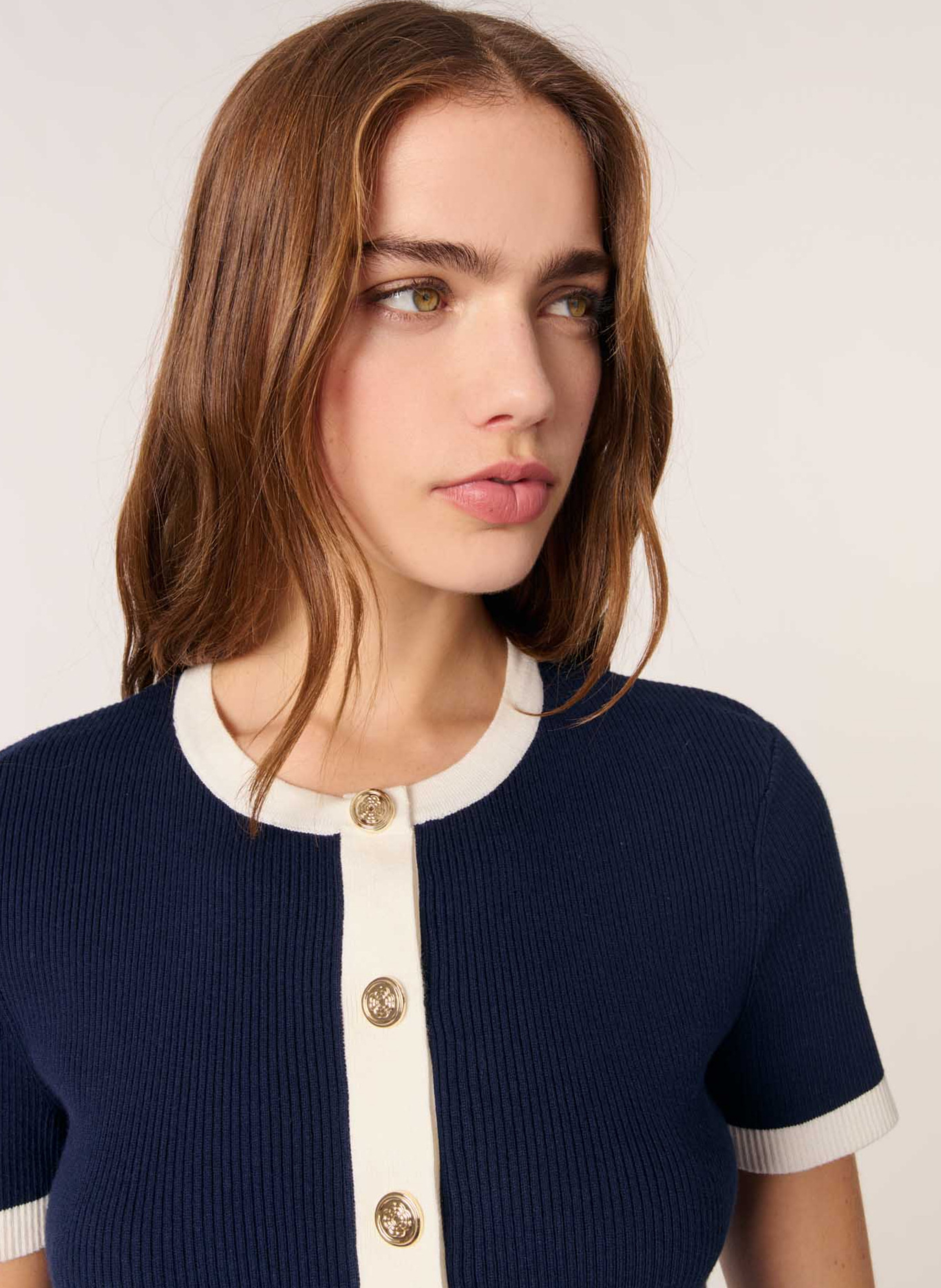 Top col rond en coton mélangé MAJE Bleu