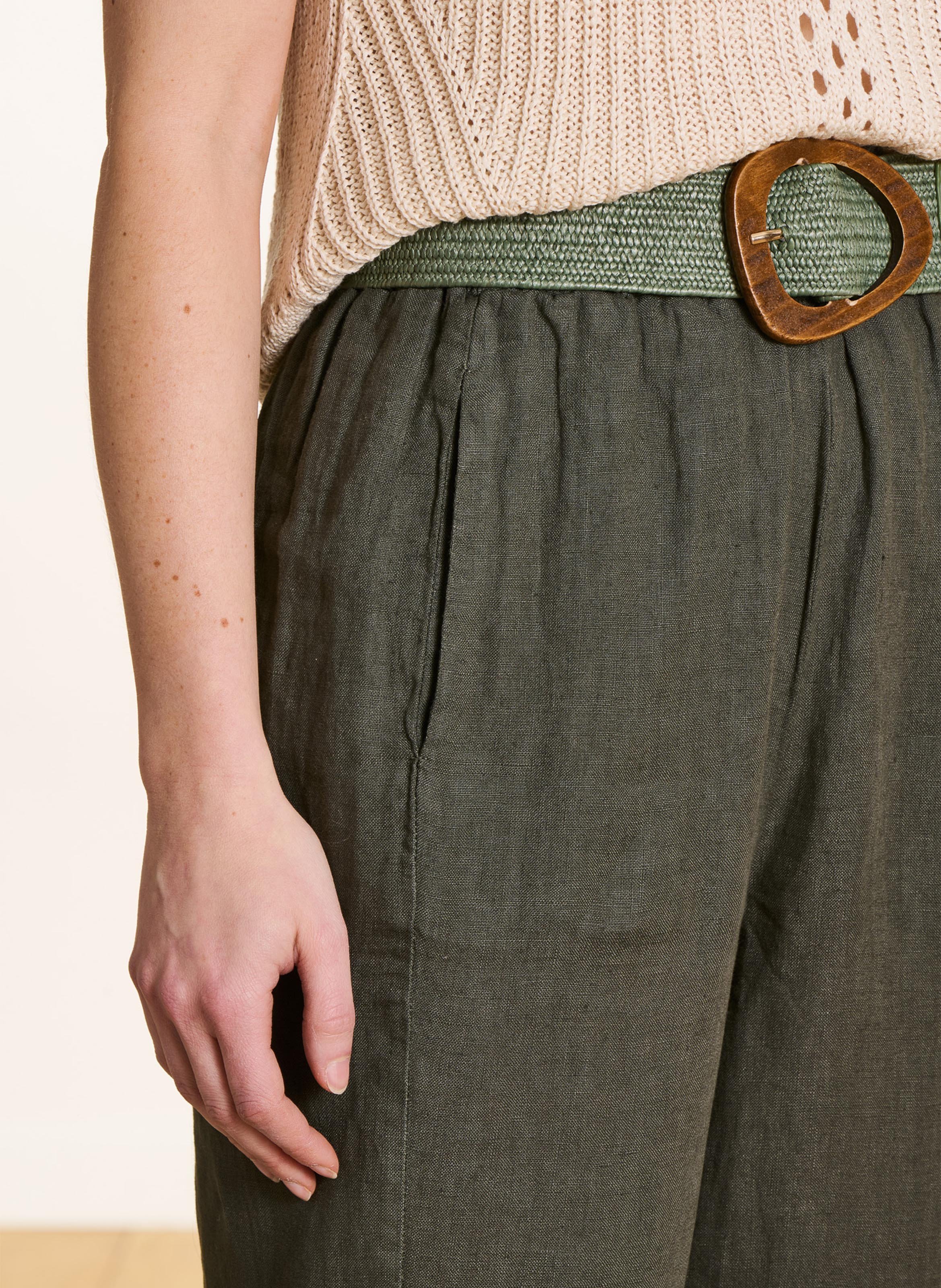 Pantalon carotte taille haute en lin LA FEE MARABOUTEE Vert