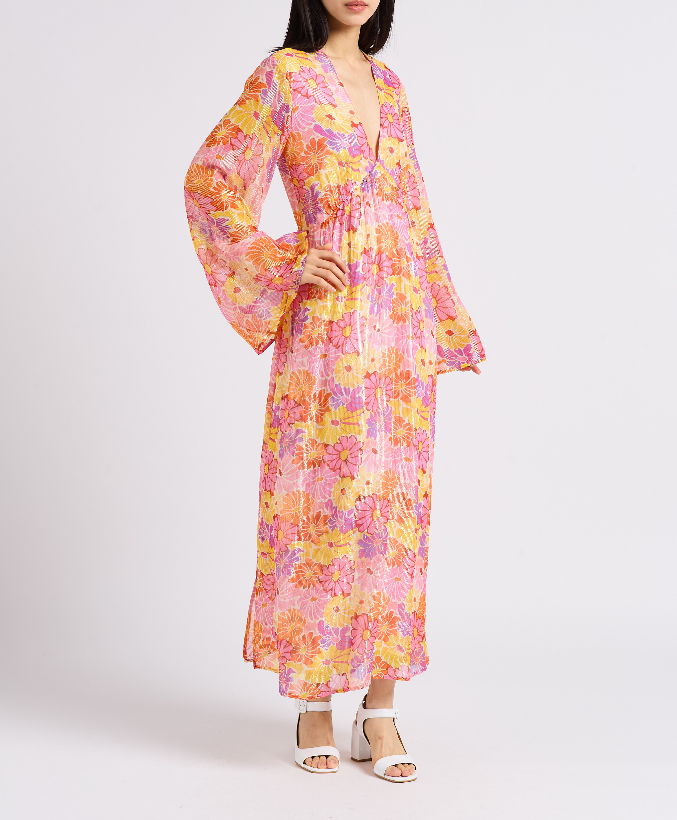 Long metallic thread printed dress SUNDRESS Multicolored