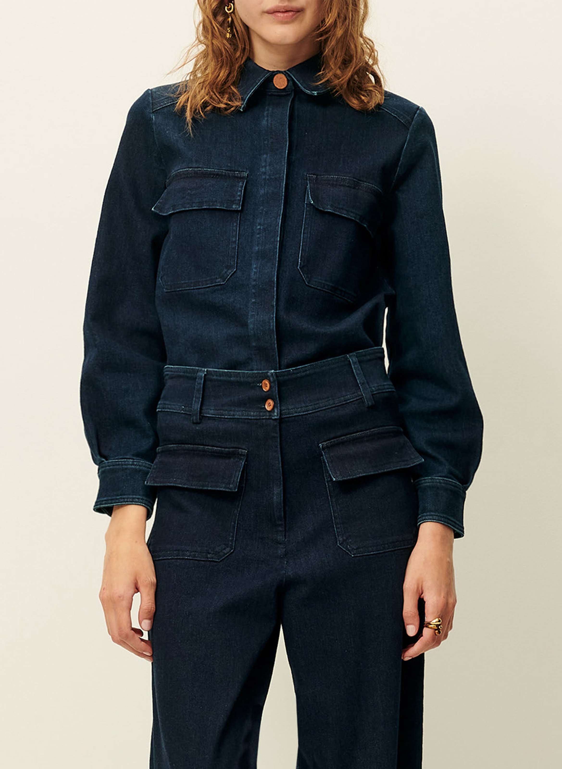 Veste courte droite en denim de coton léger SESSUN Bleu
