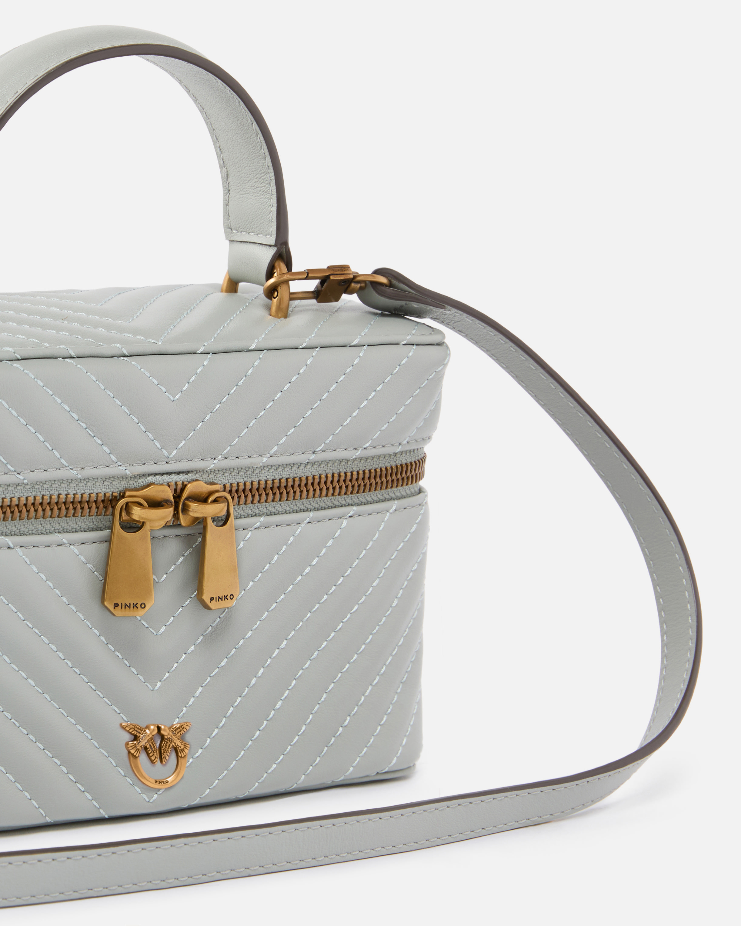 Small toiletry bag with chevron-patterned nappa leather shoulder strap PINKO Grey