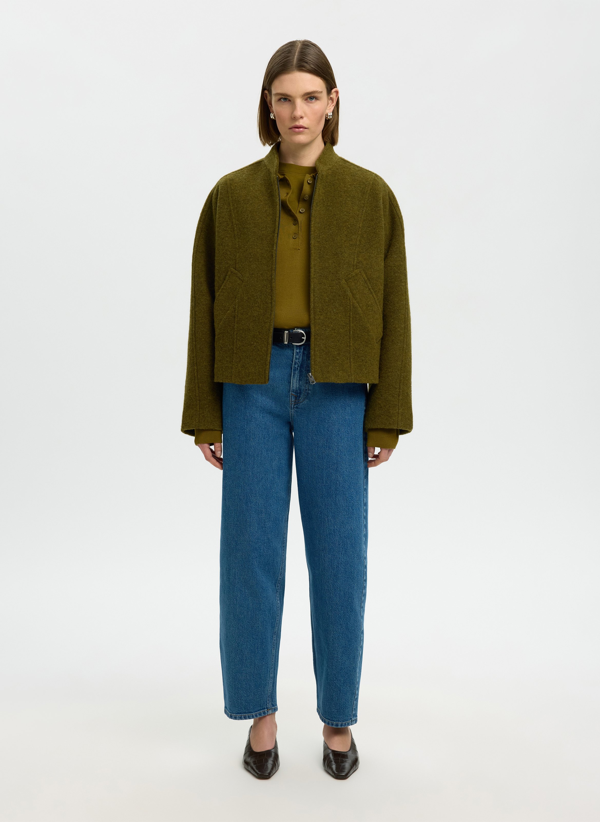 Polo manches longues chiné en laine SELECTED Vert