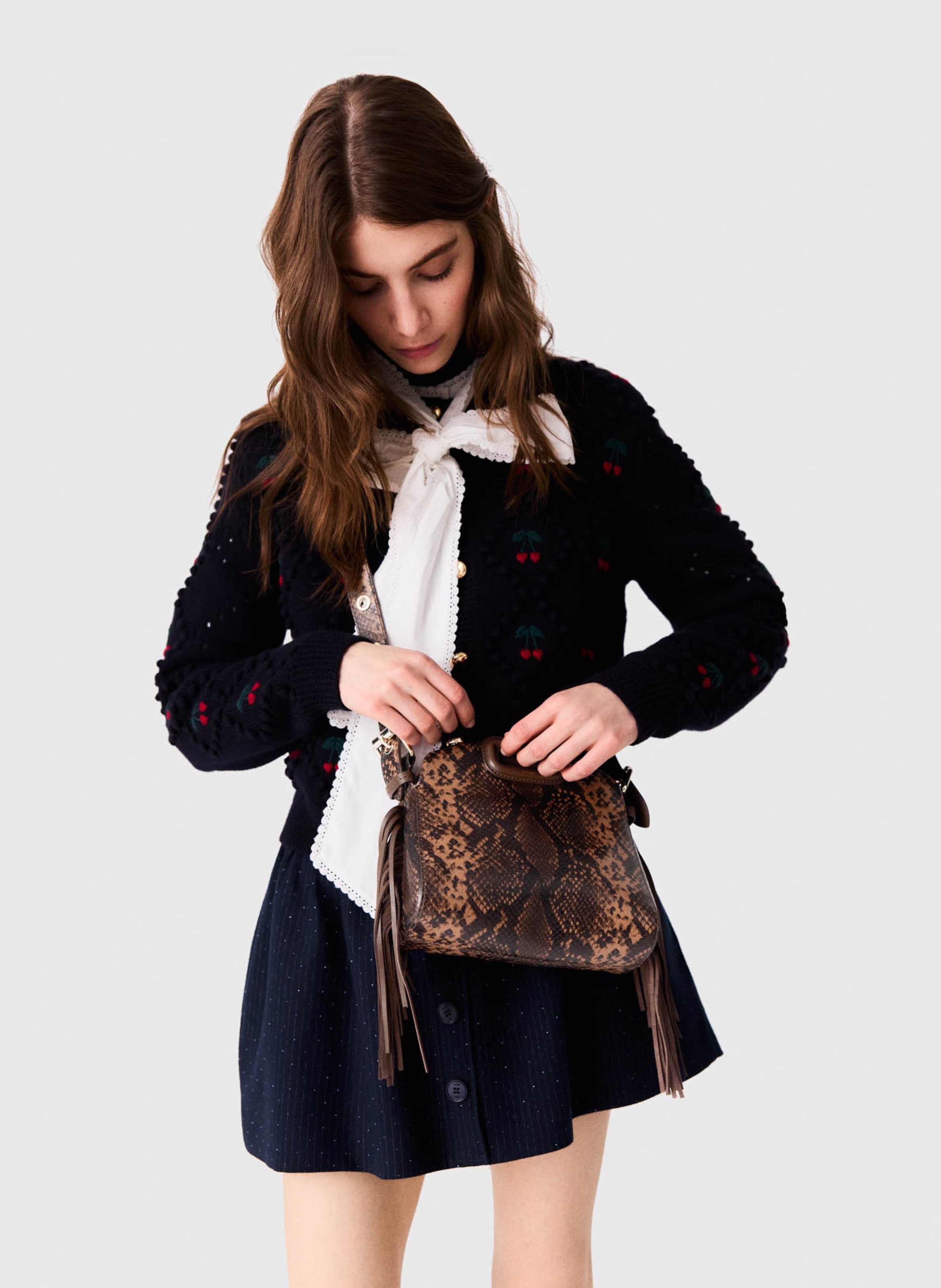 Sac bandoulière python en cuir MAJE Marron