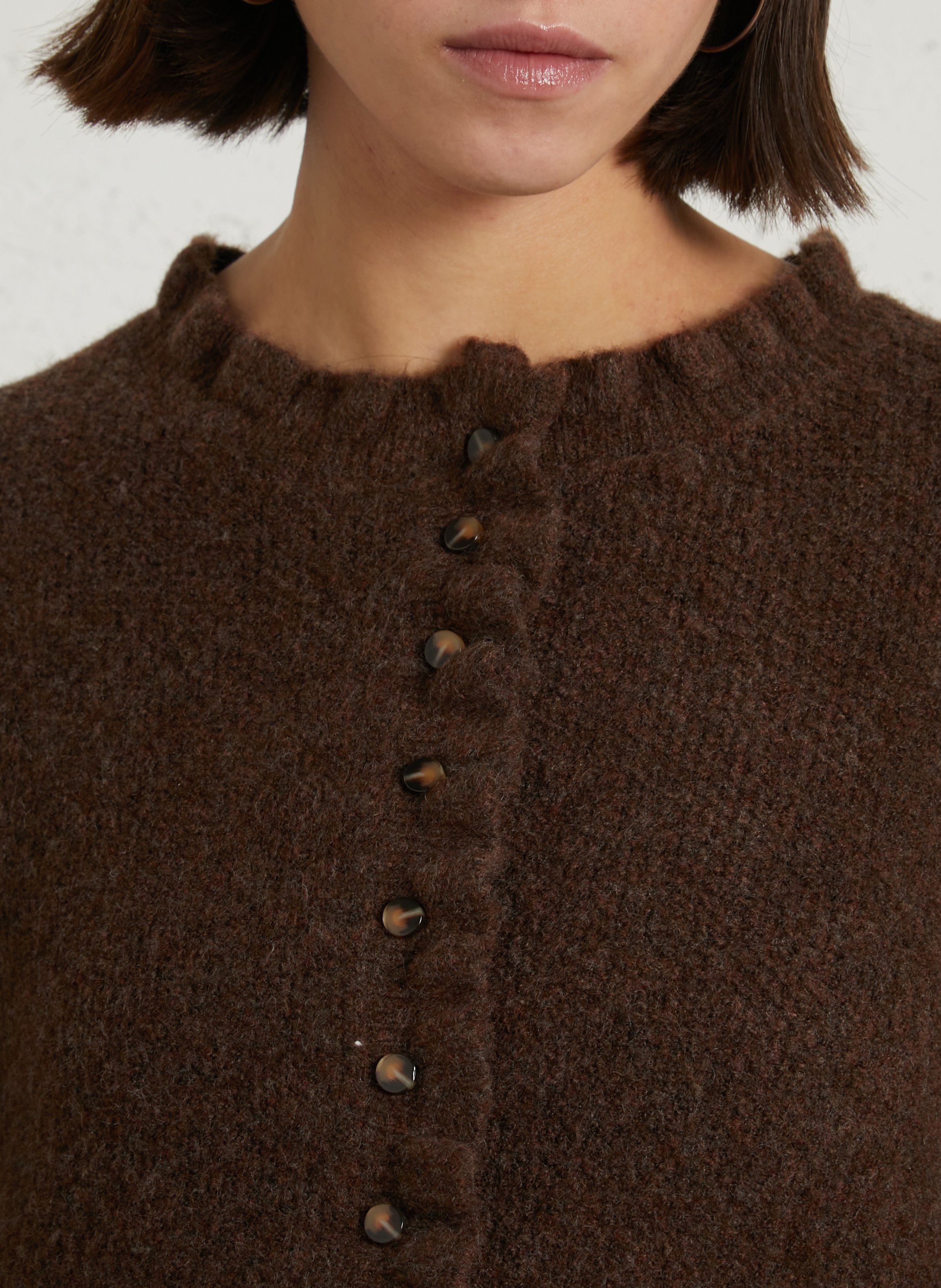 Gilet droit col rond volanté LA PETITE ETOILE Marron