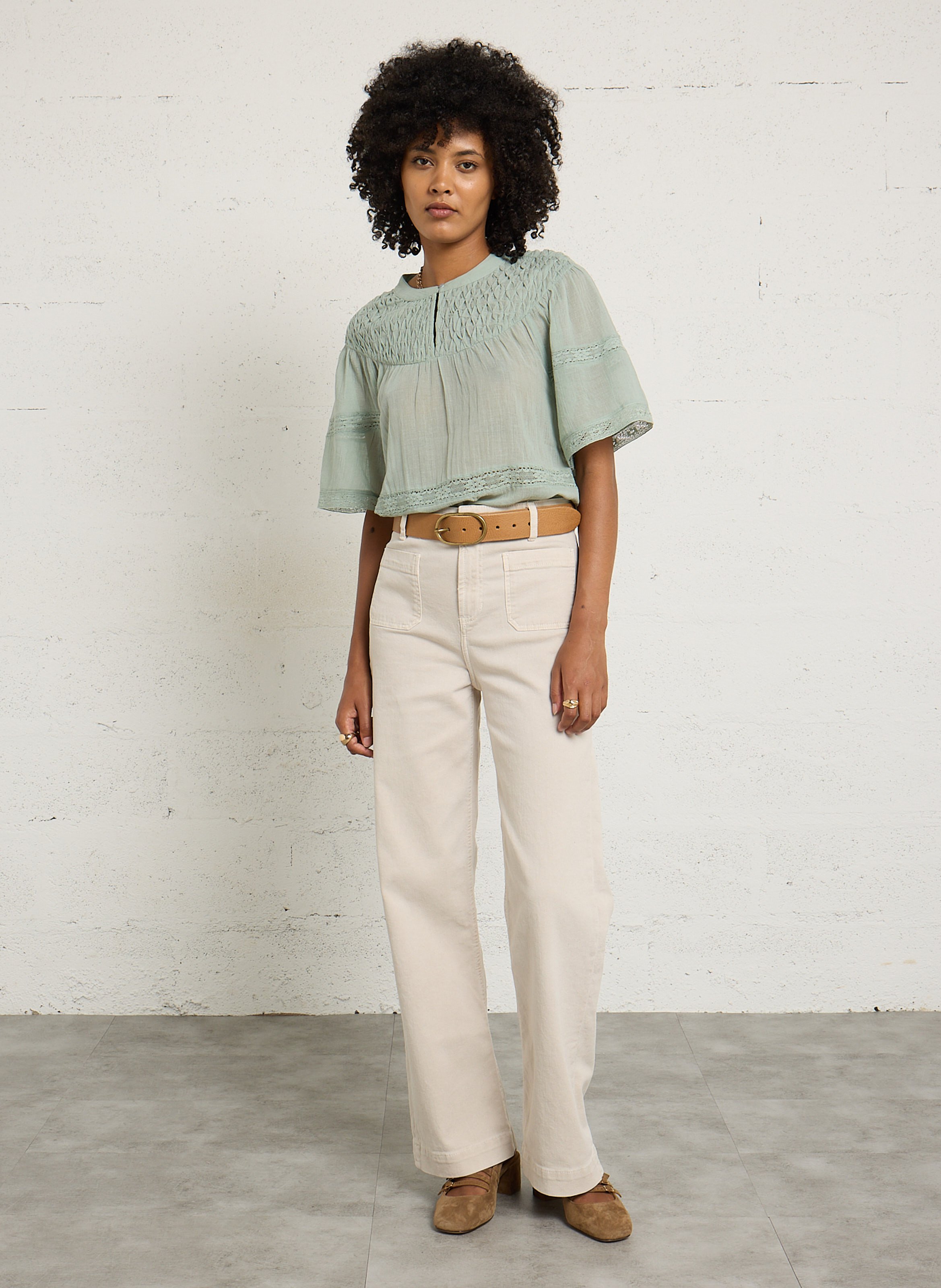 Round neck cotton top SUD EXPRESS Green