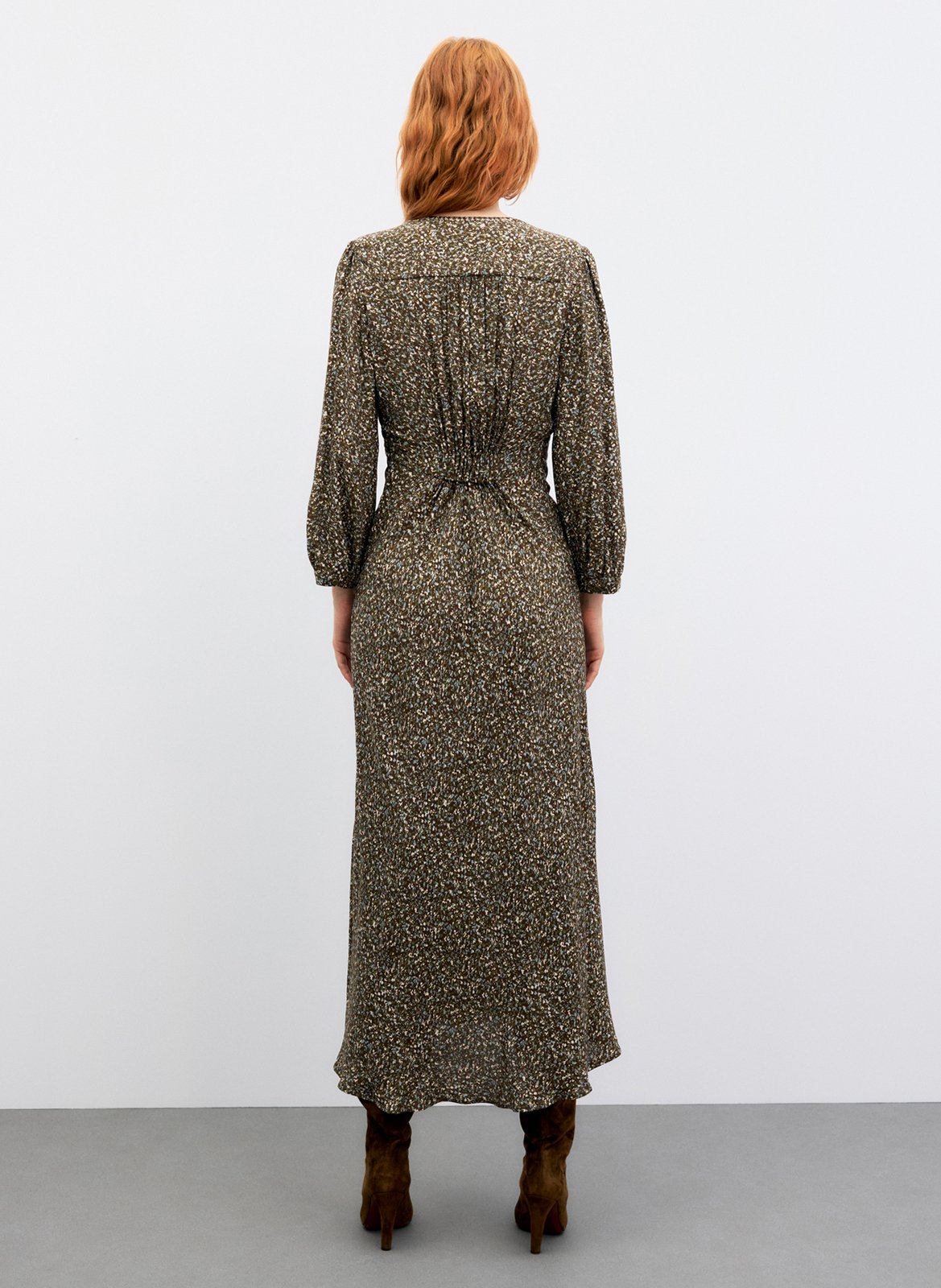 Robe cintrée col V imprimée GERARD DAREL Kaki