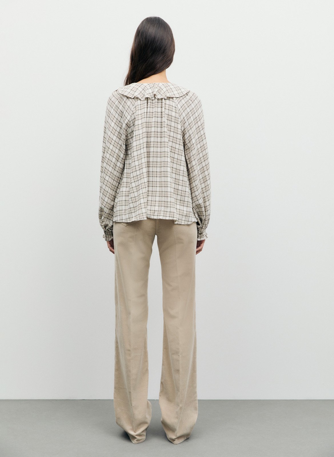 V-neck checked shirt with ruffles GERARD DAREL Beige