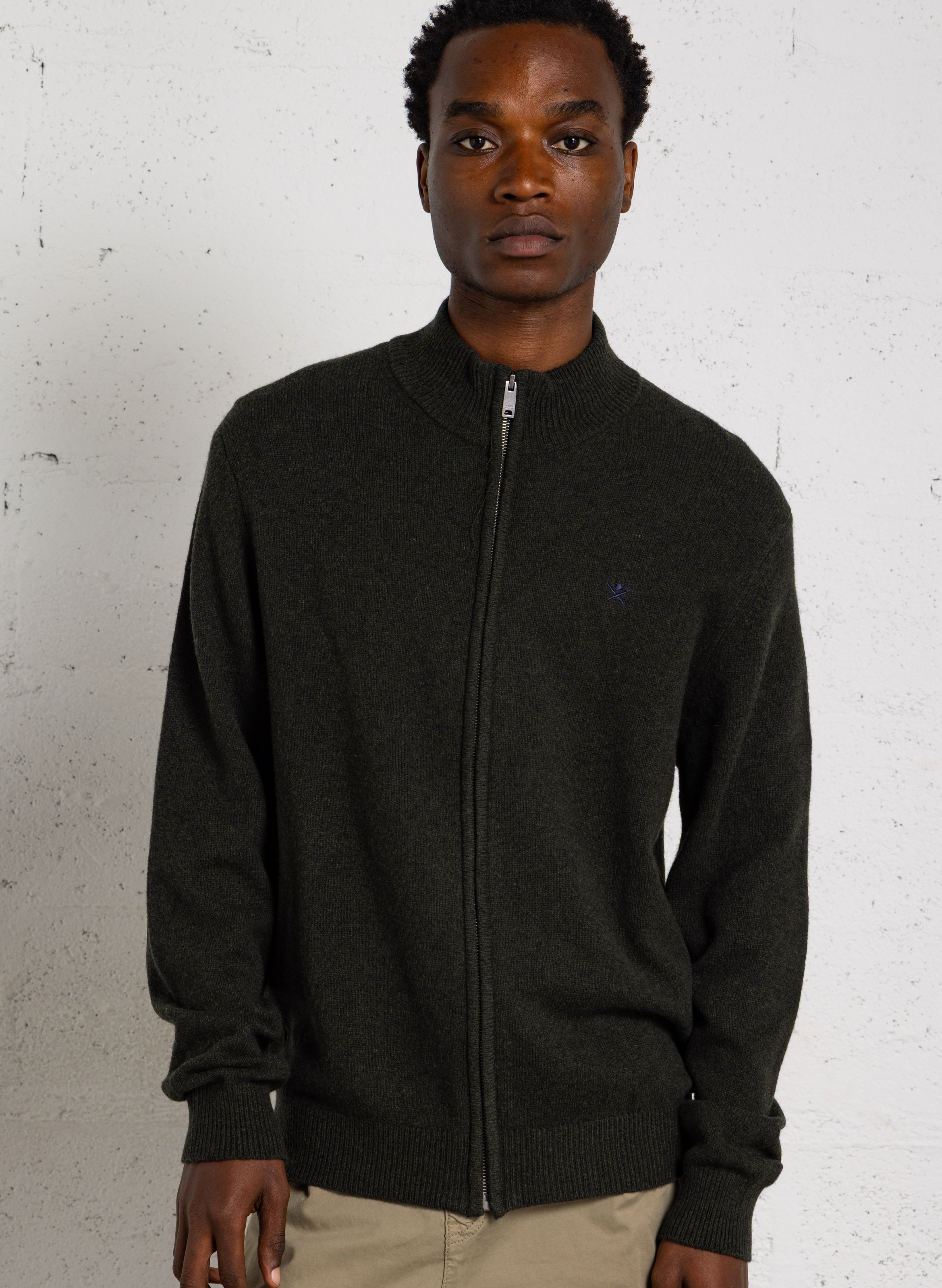 Gilet droit col montant brodé en laine HACKETT
