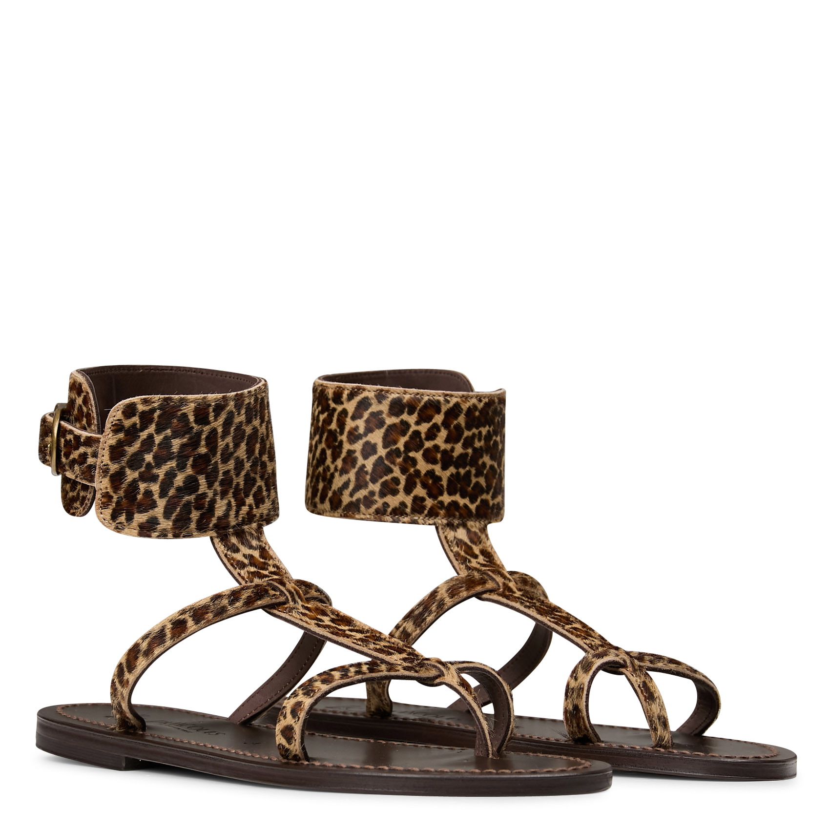 Flat leather sandals with patterns K JACQUES Multicolored