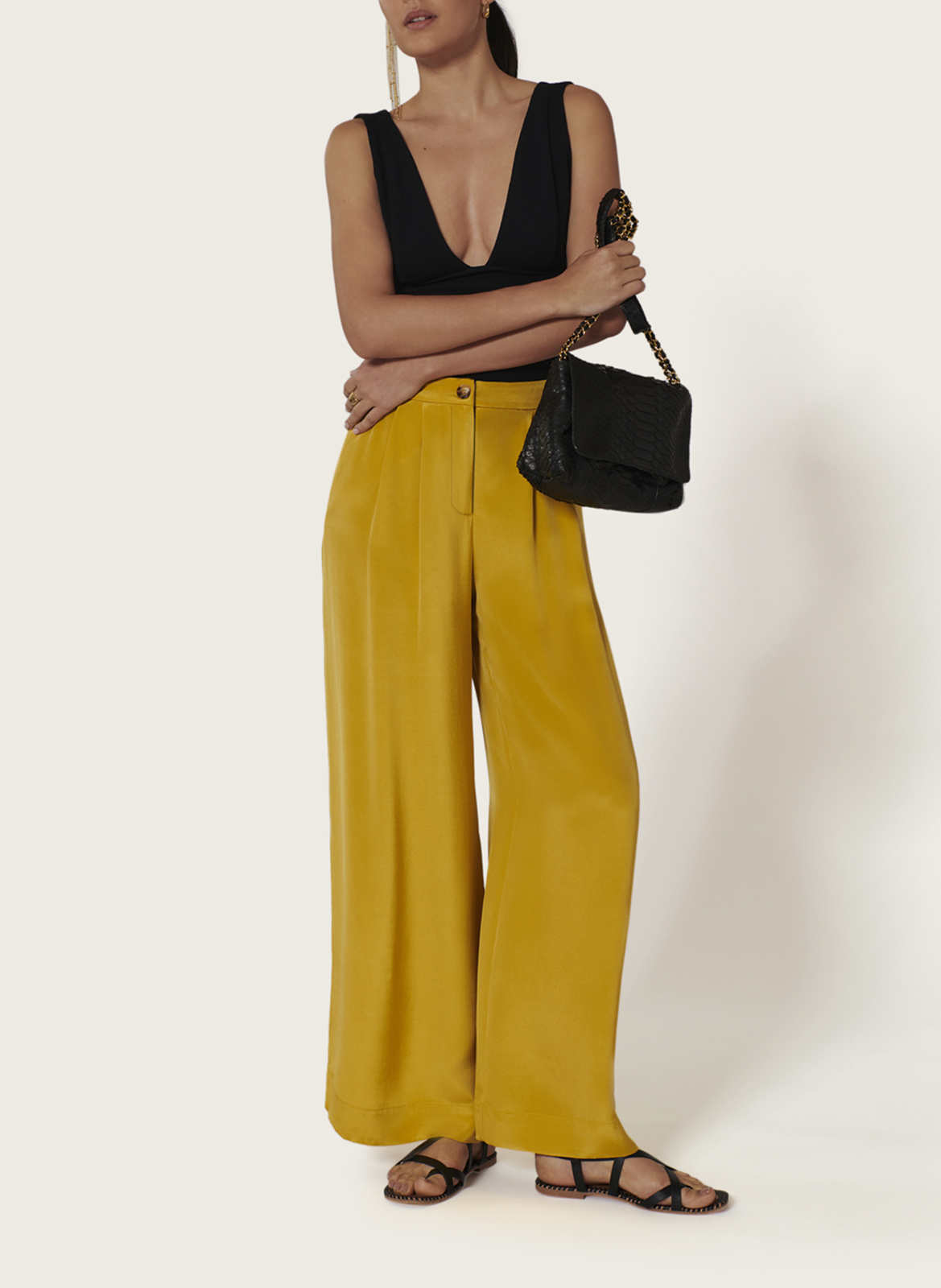 Wijde broek van gemengde zijde KARMA KOMA Geel