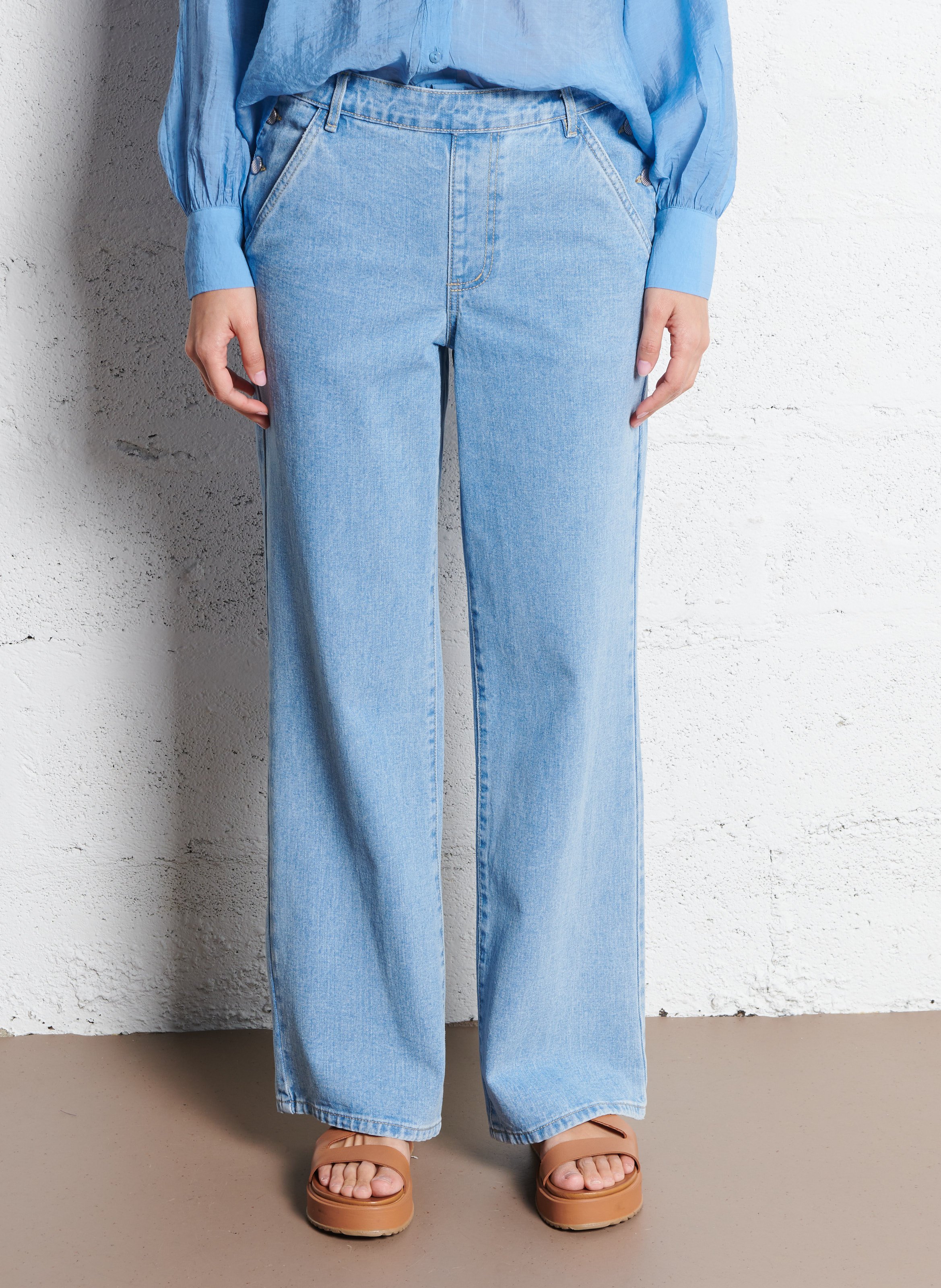 Wide leg cotton jeans VILA Blue