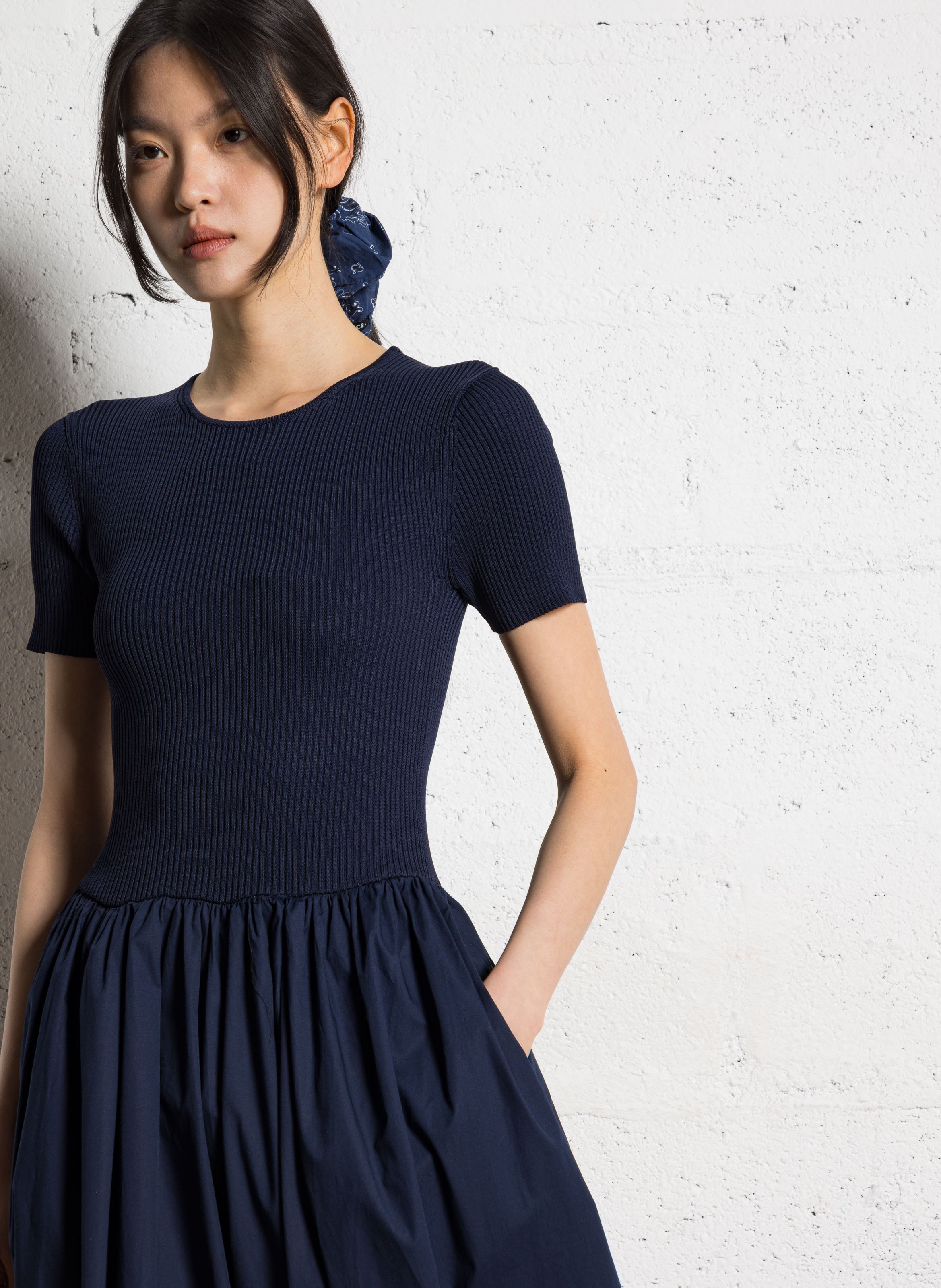 Cotton-blend midi dress STAUD Blue