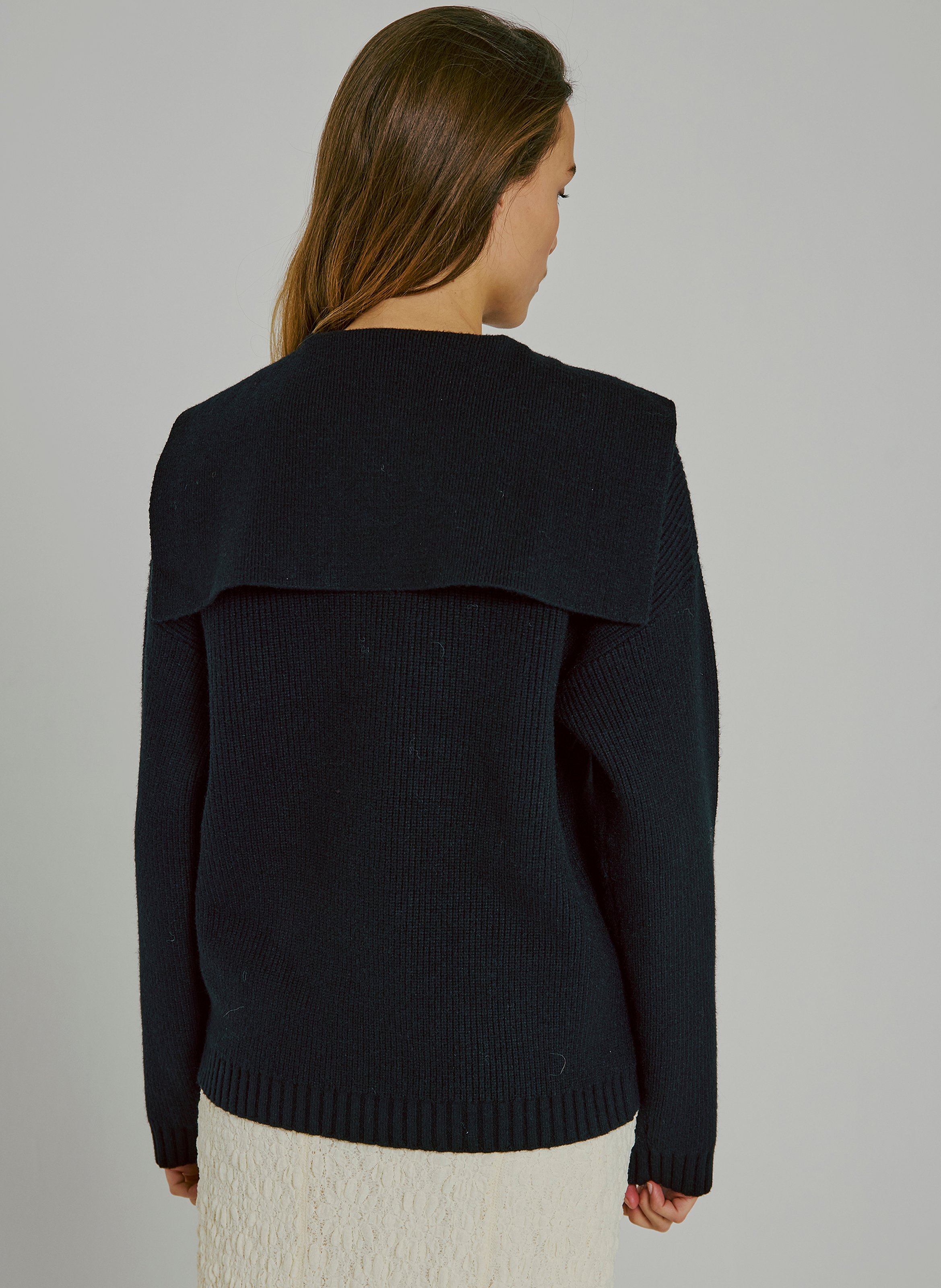 Trui met omgeslagen kraag in effen ribgebreide stof NORR Zwart