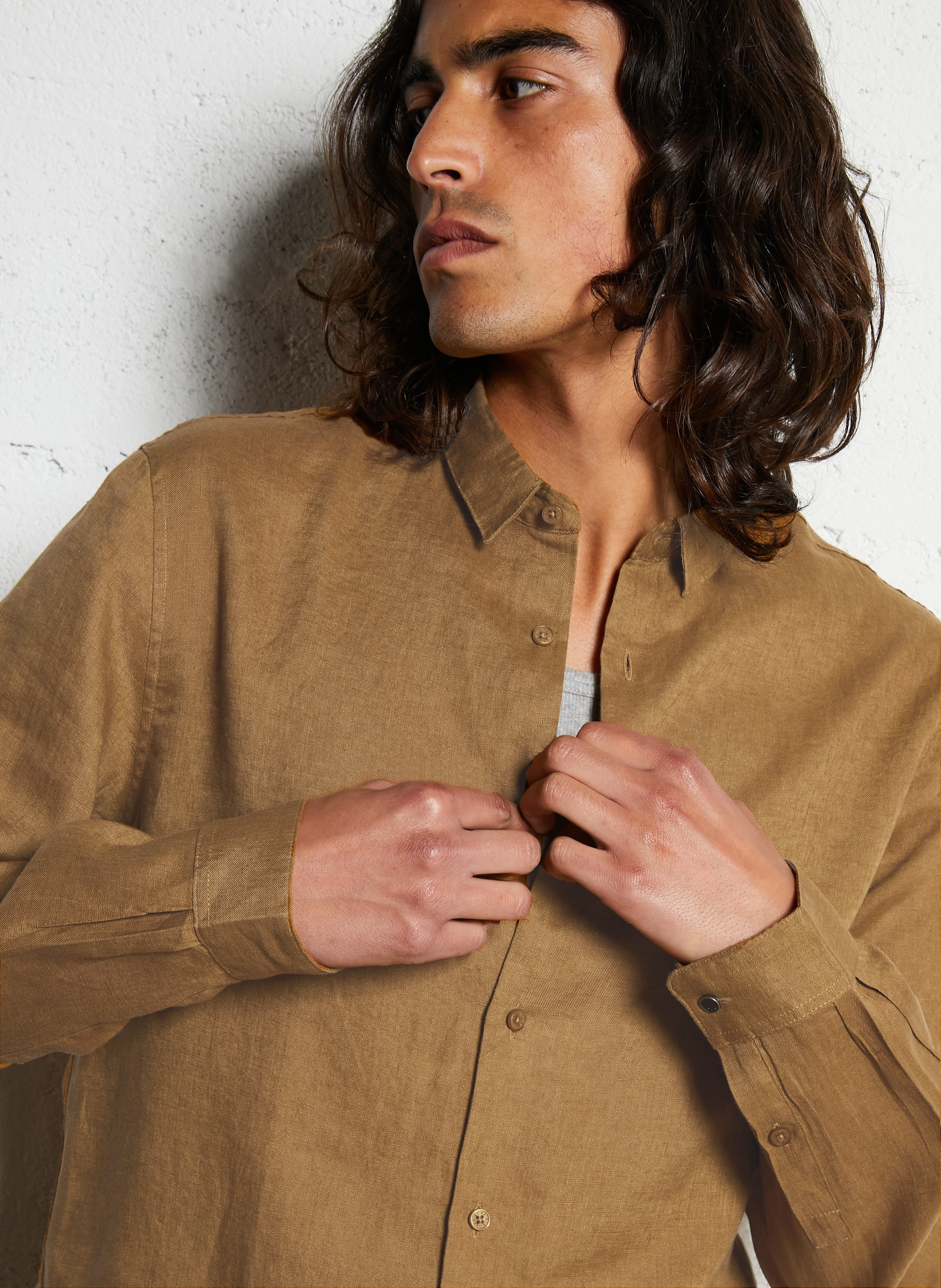 Slim-fit linen shirt IKKS Brown