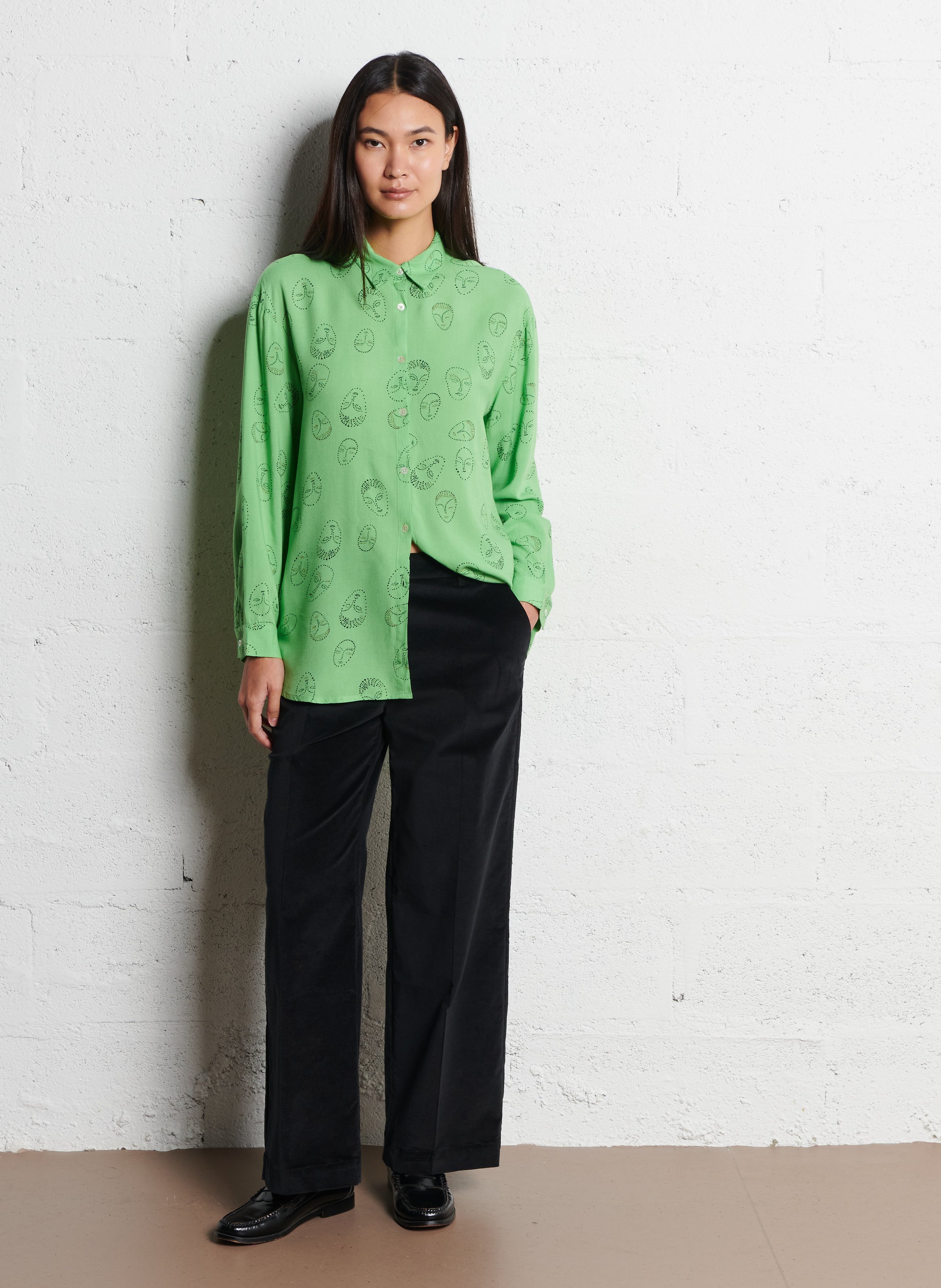 Printed loose-fit shirt with classic collar NICE THINGS Green