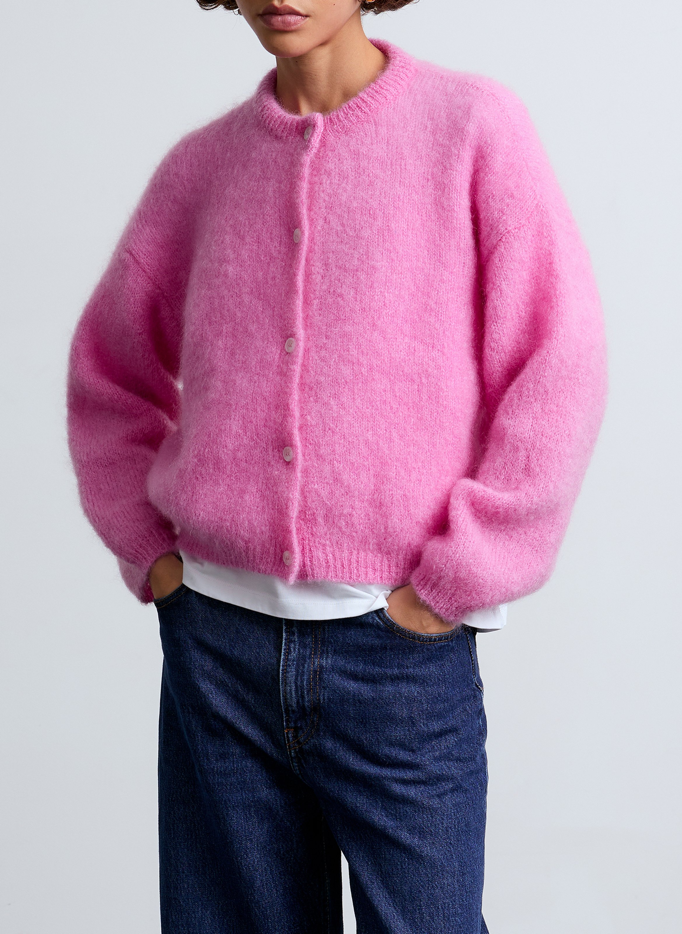 Gilet ample col rond en mohair mélangé SURPRISE Rose