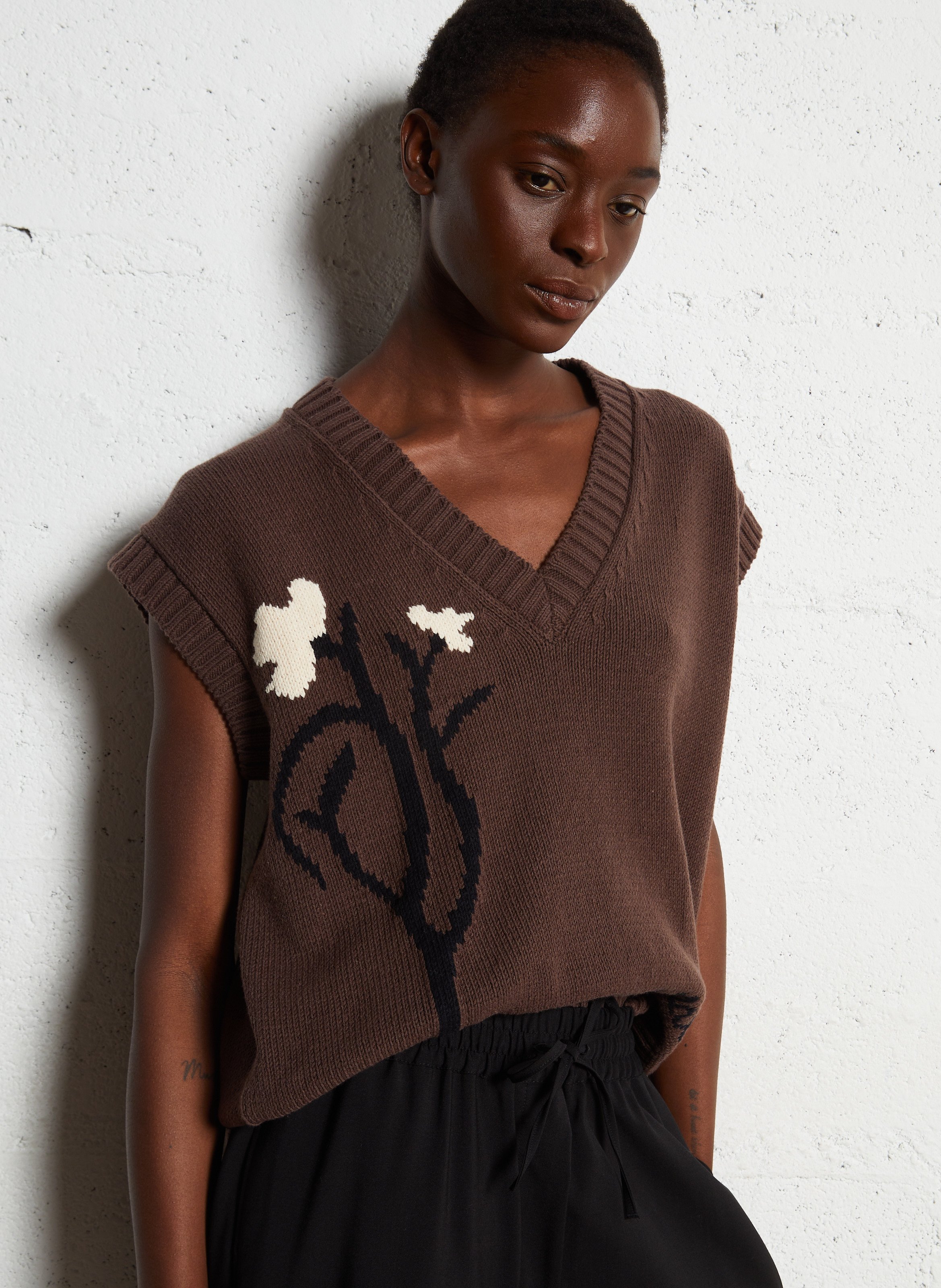 Sleeveless oversized V-neck sweater MAX MARA WEEK END Brown