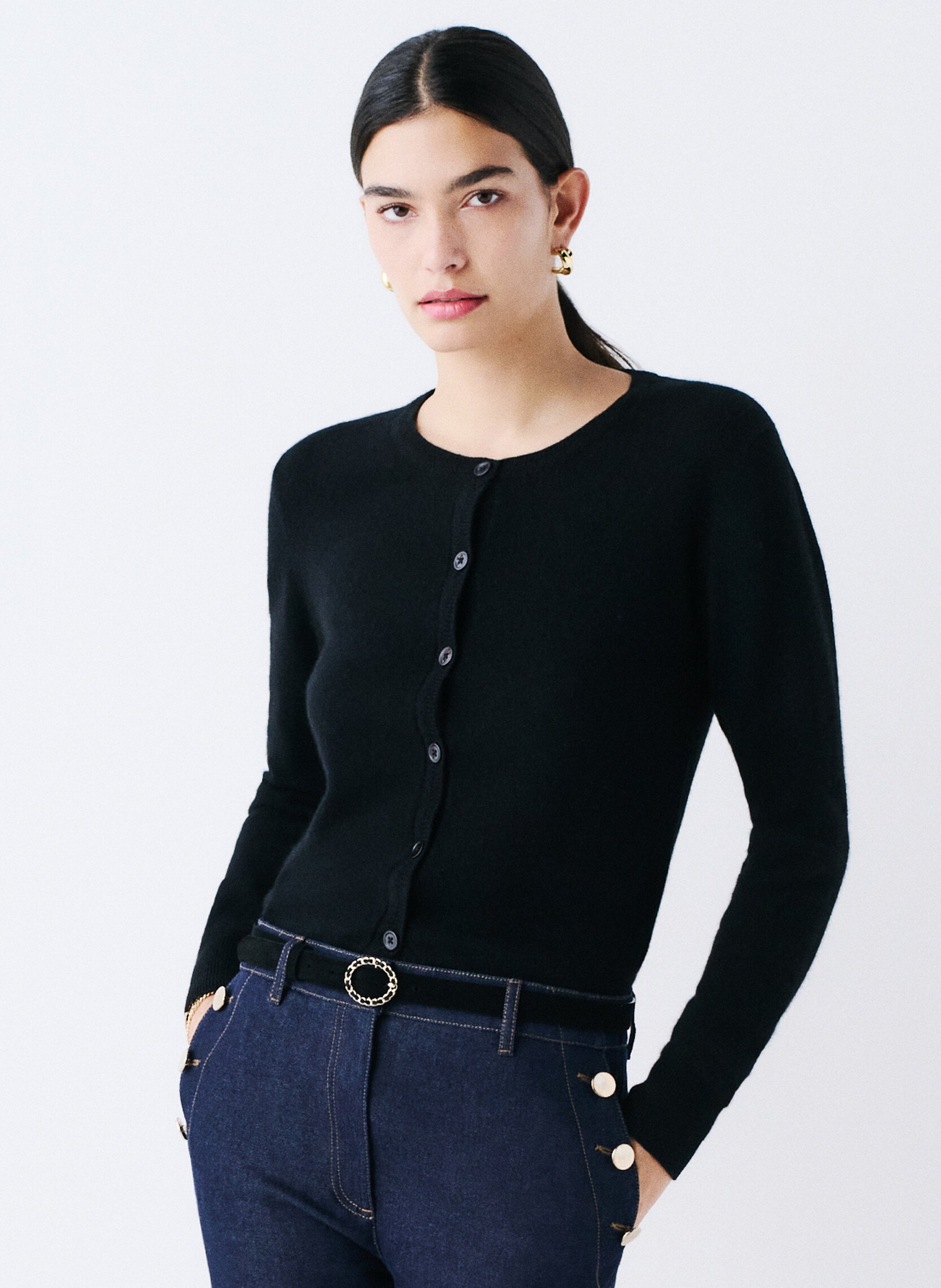 Round neck straight cashmere cardigan CAROLL