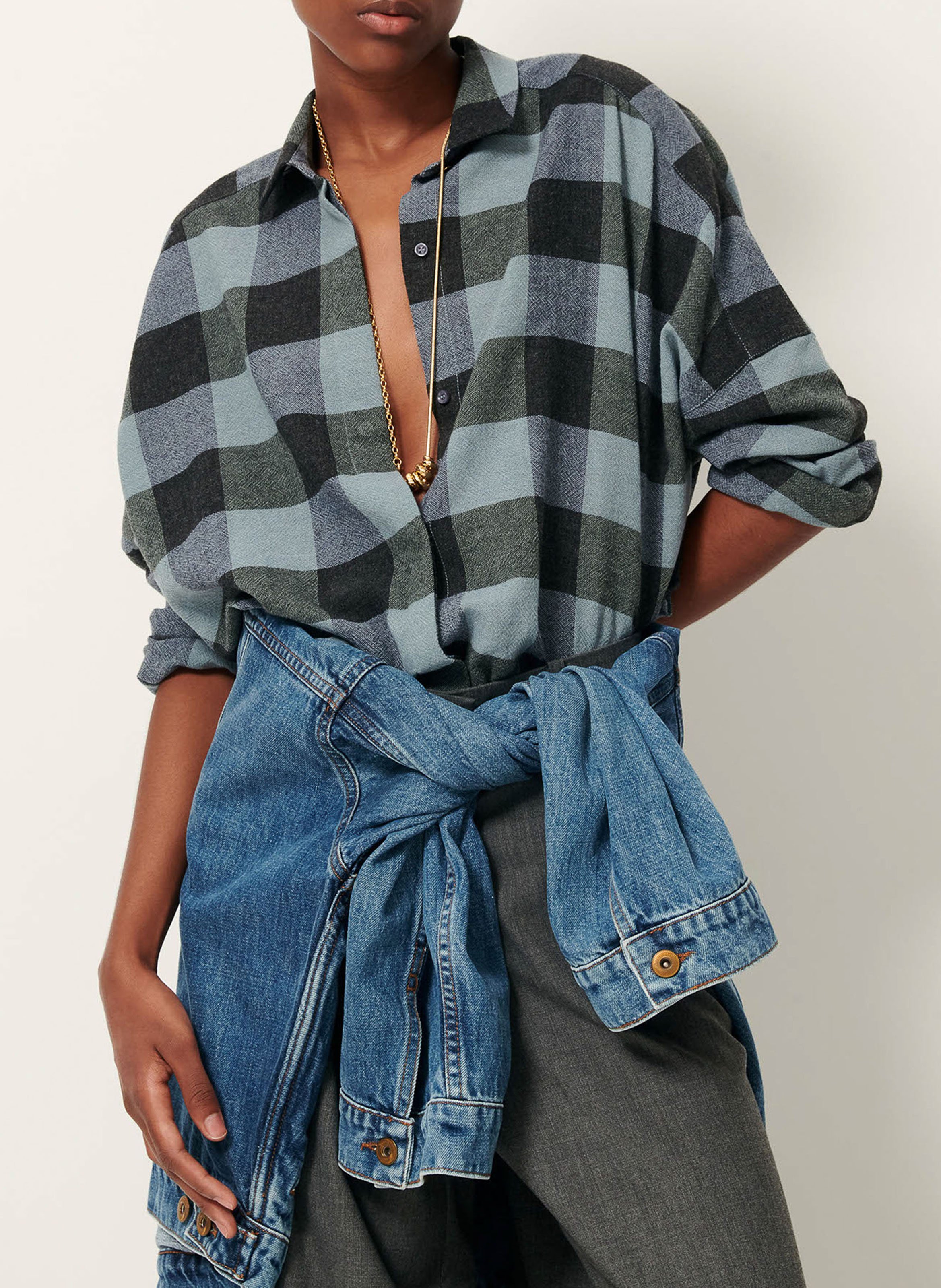 Oversized classic collar shirt in printed wool blend SESSUN Blue