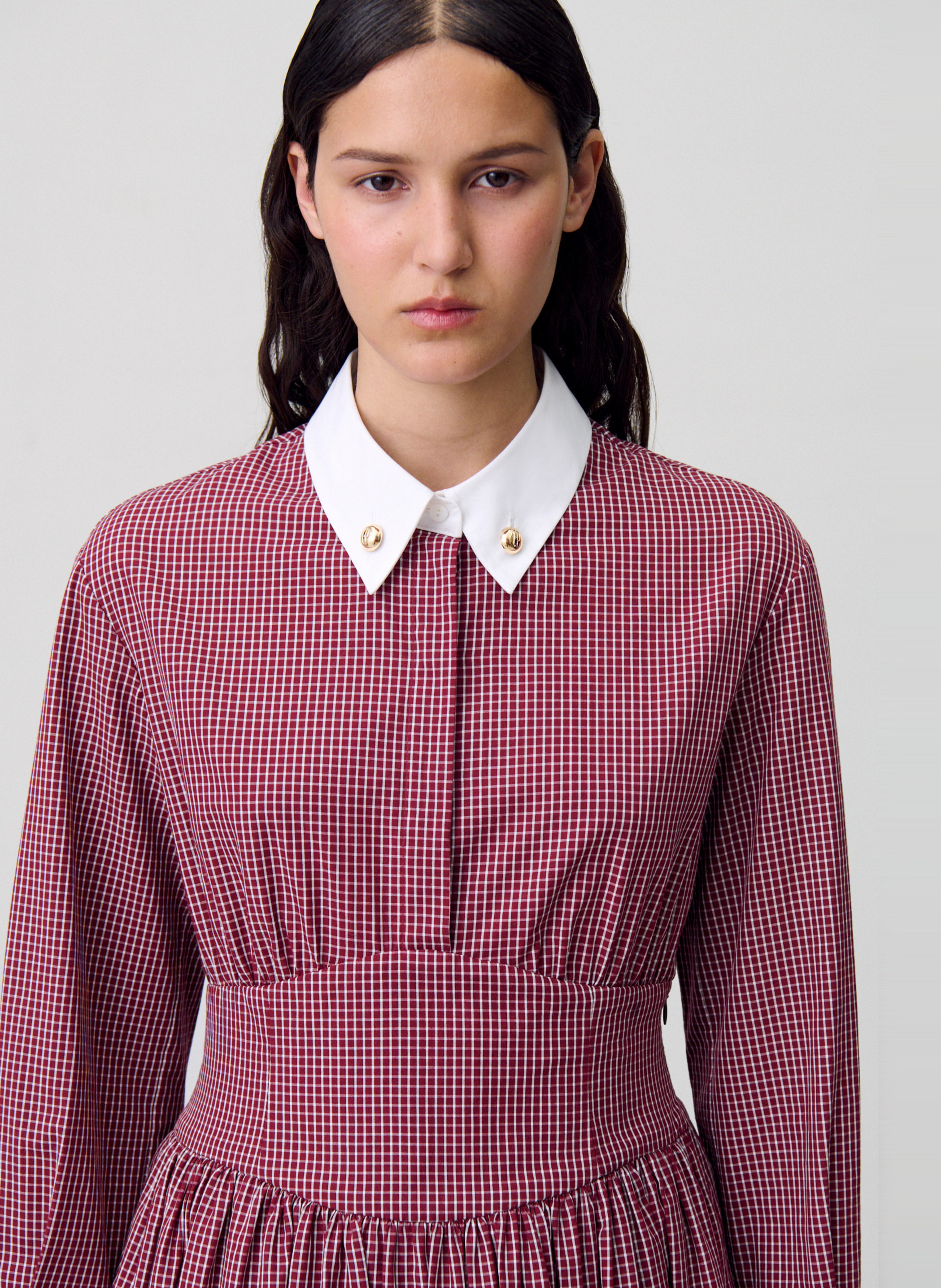 Robe courte en popeline à carreaux CLAUDIE PIERLOT Rouge