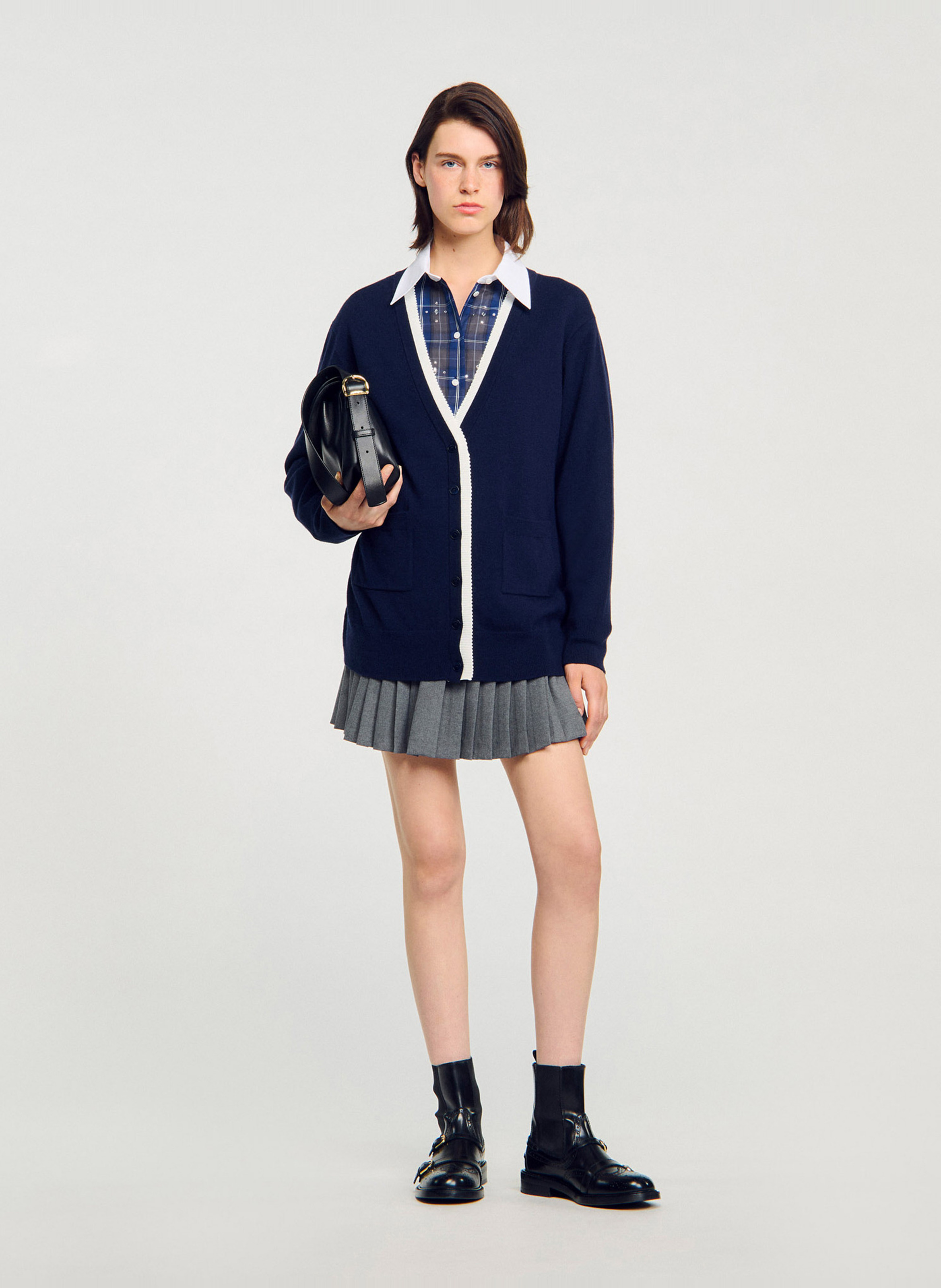 Gilet col v en laine mélangée SANDRO Bleu