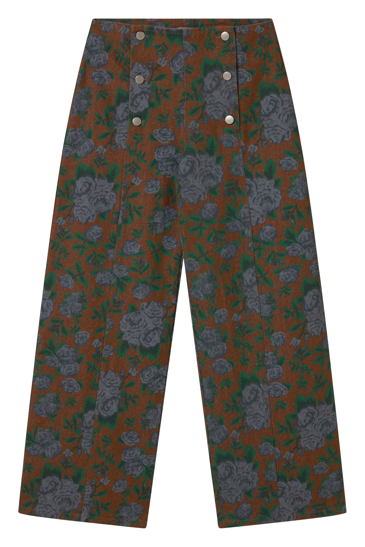 Pantalon taille haute à motif floral THE TINY BIG SISTER Marron